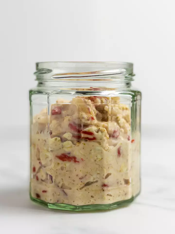 Goji and apple bircher muesli in a jar