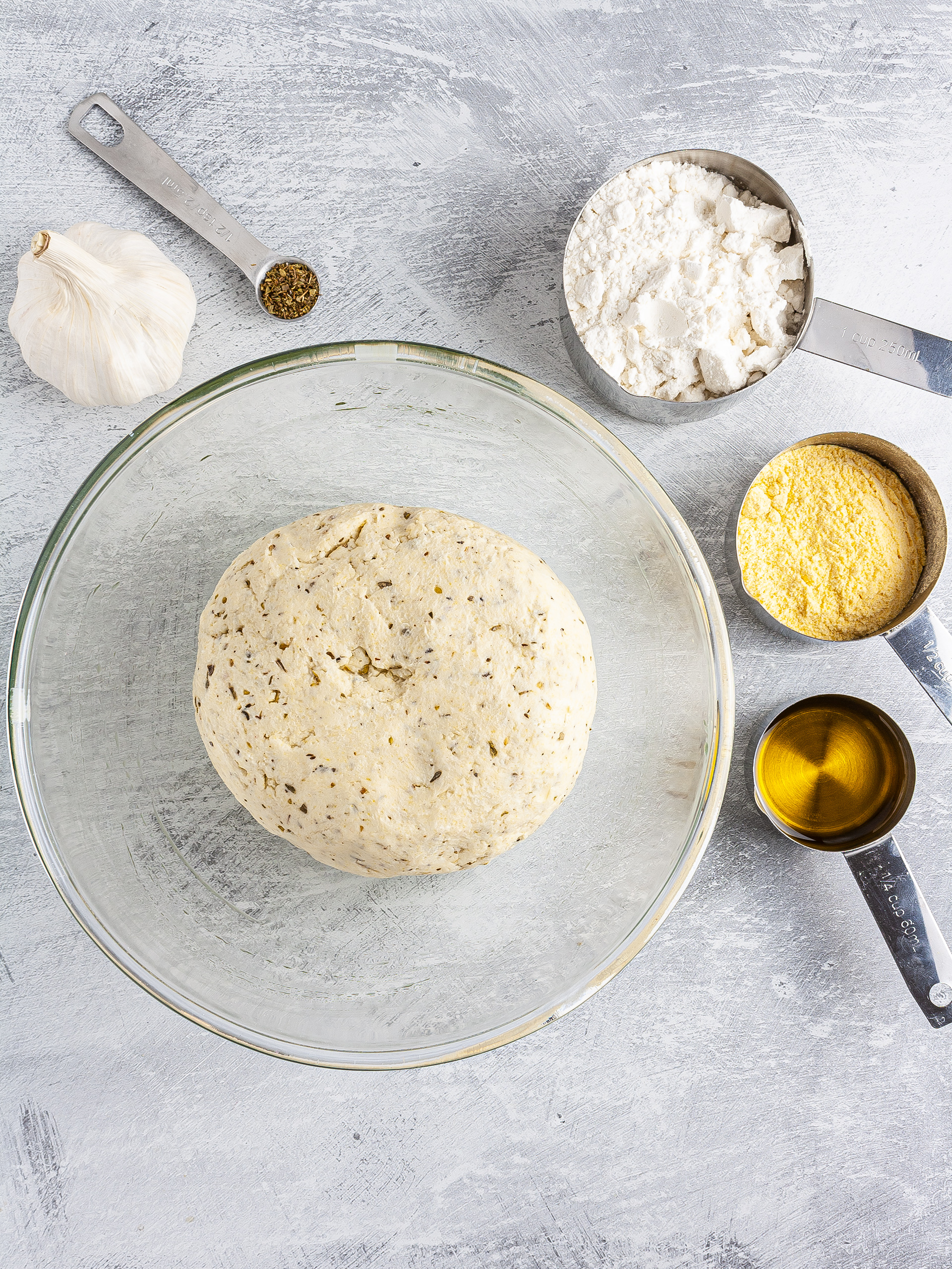 Gluten-free breadstick dough in a bowl