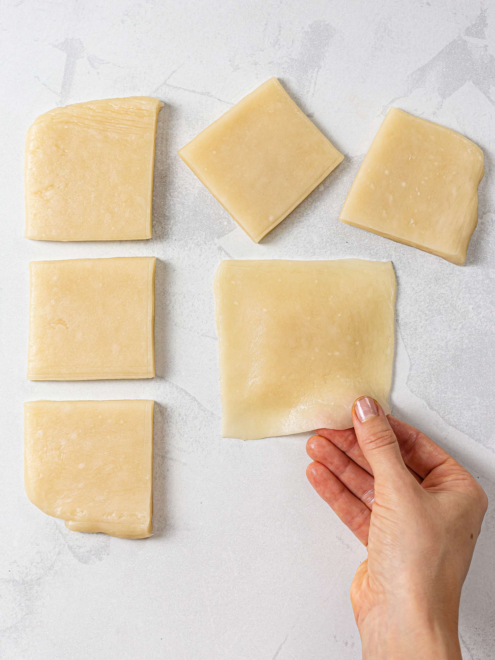 dough squares cut outs for hopia wrappers