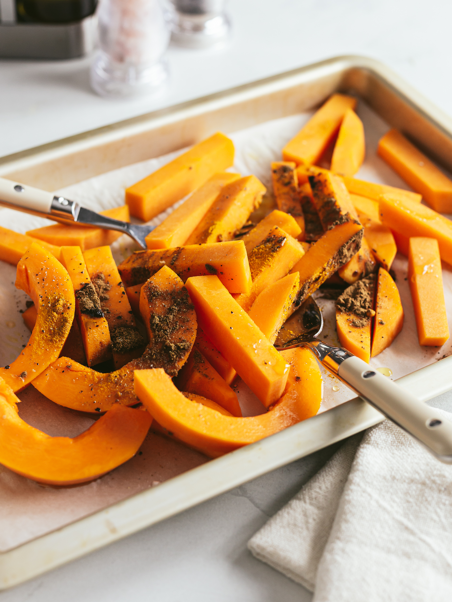 pumpkin chunks tossed with cinnamon cumin seasoning