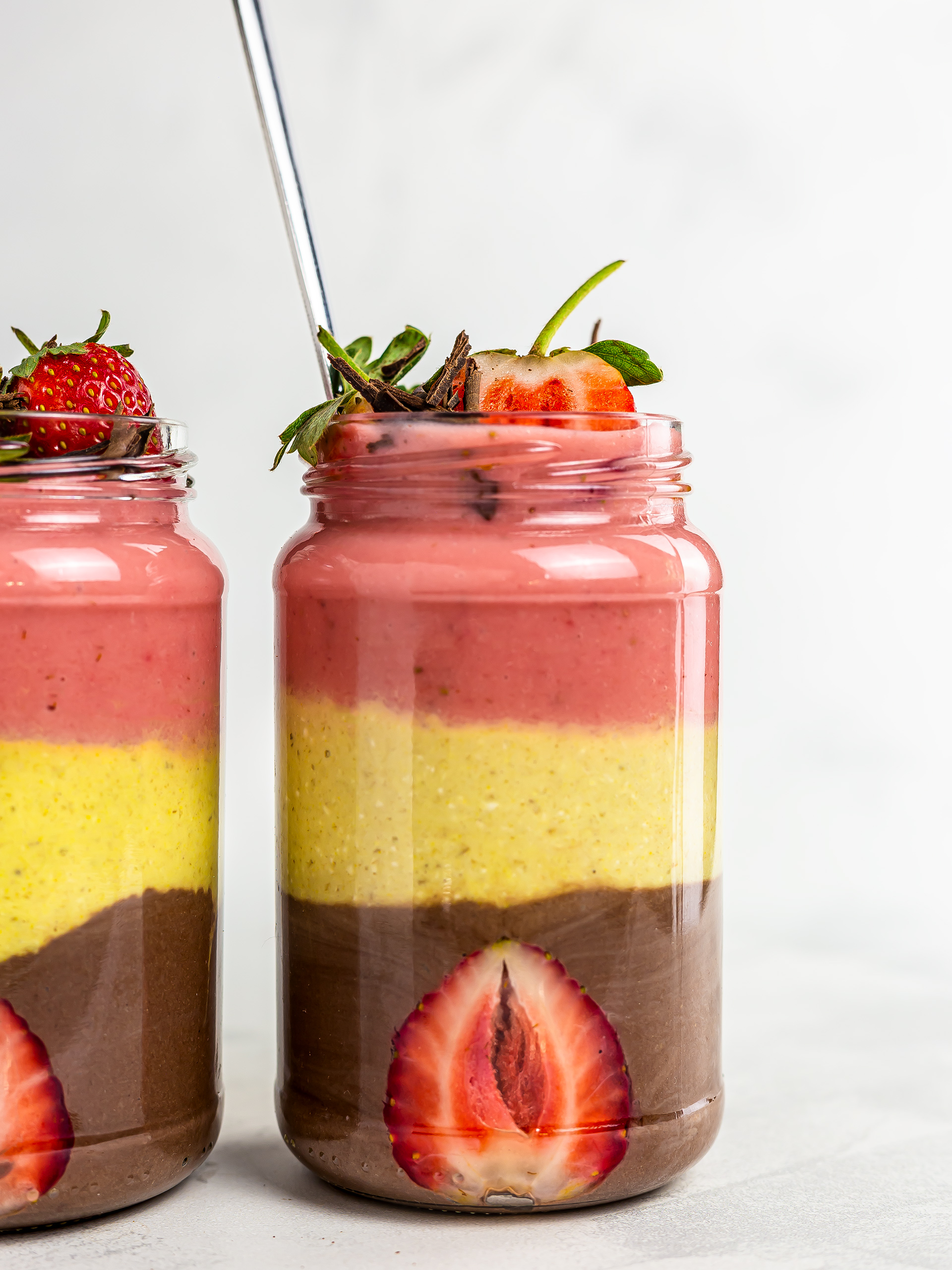 Layered Chocolate Strawberry Banana Smoothie