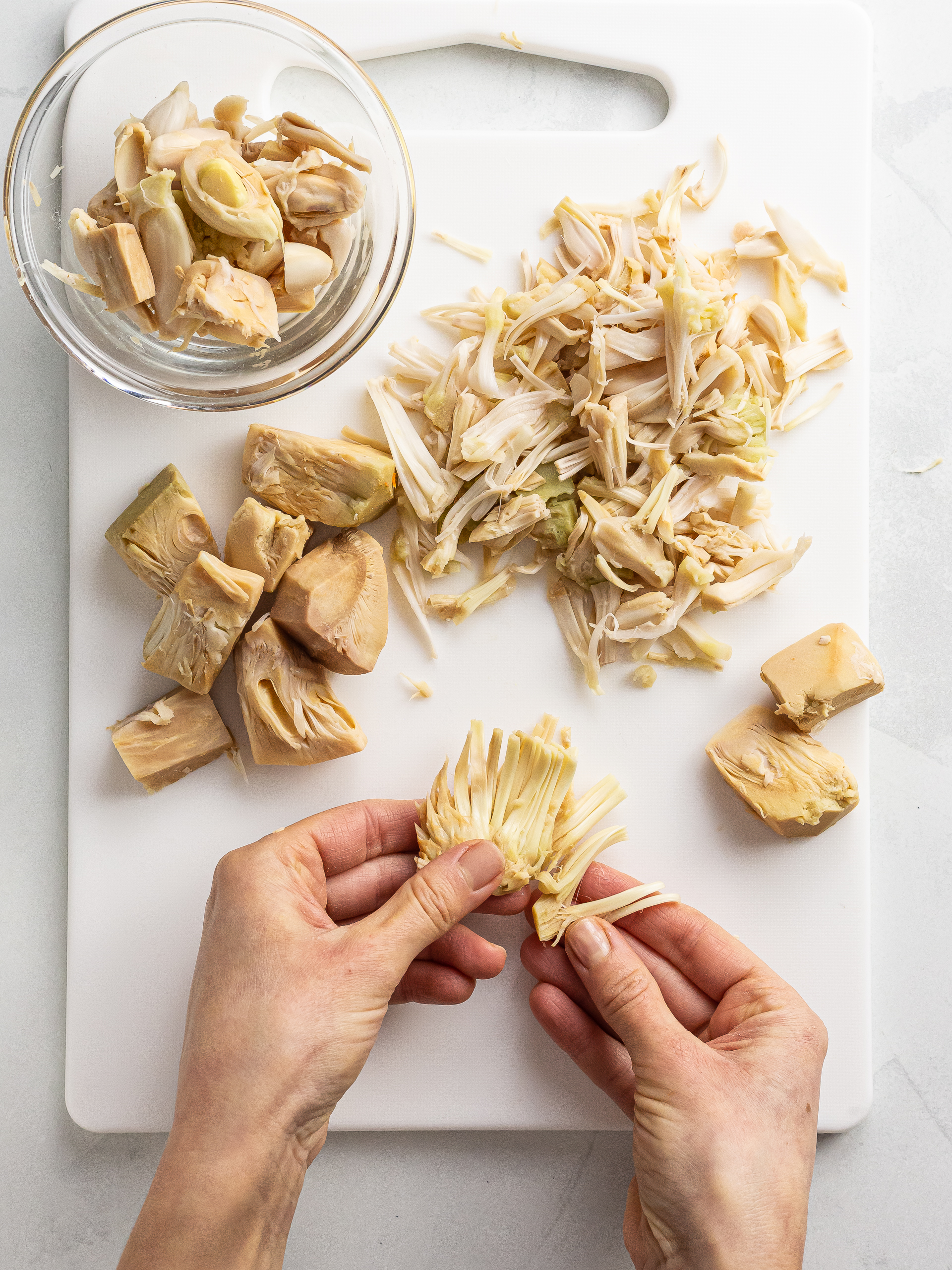 cleaned and pulled jackfruit chunks