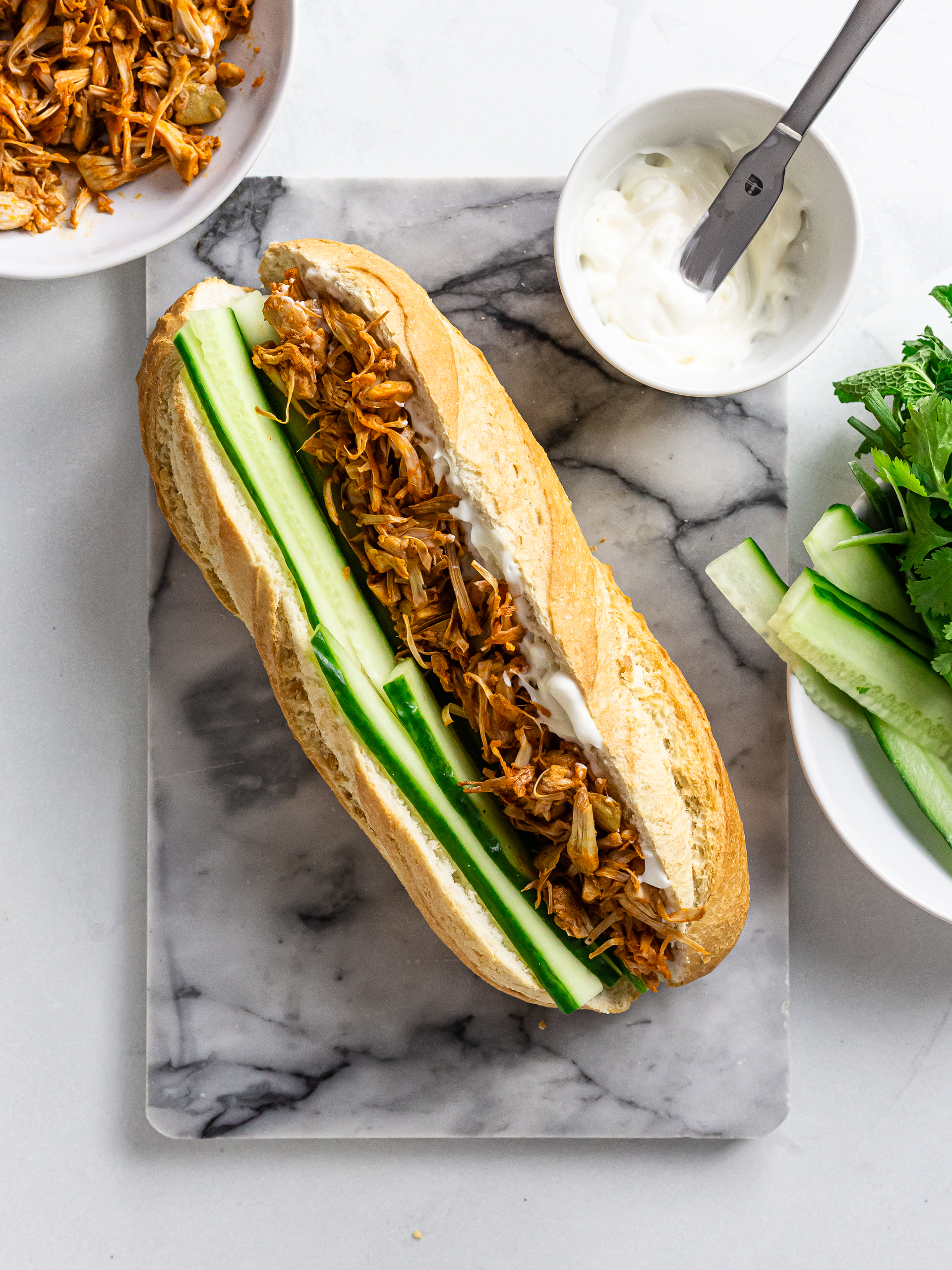 vegan banh mi with pulled jackfruit