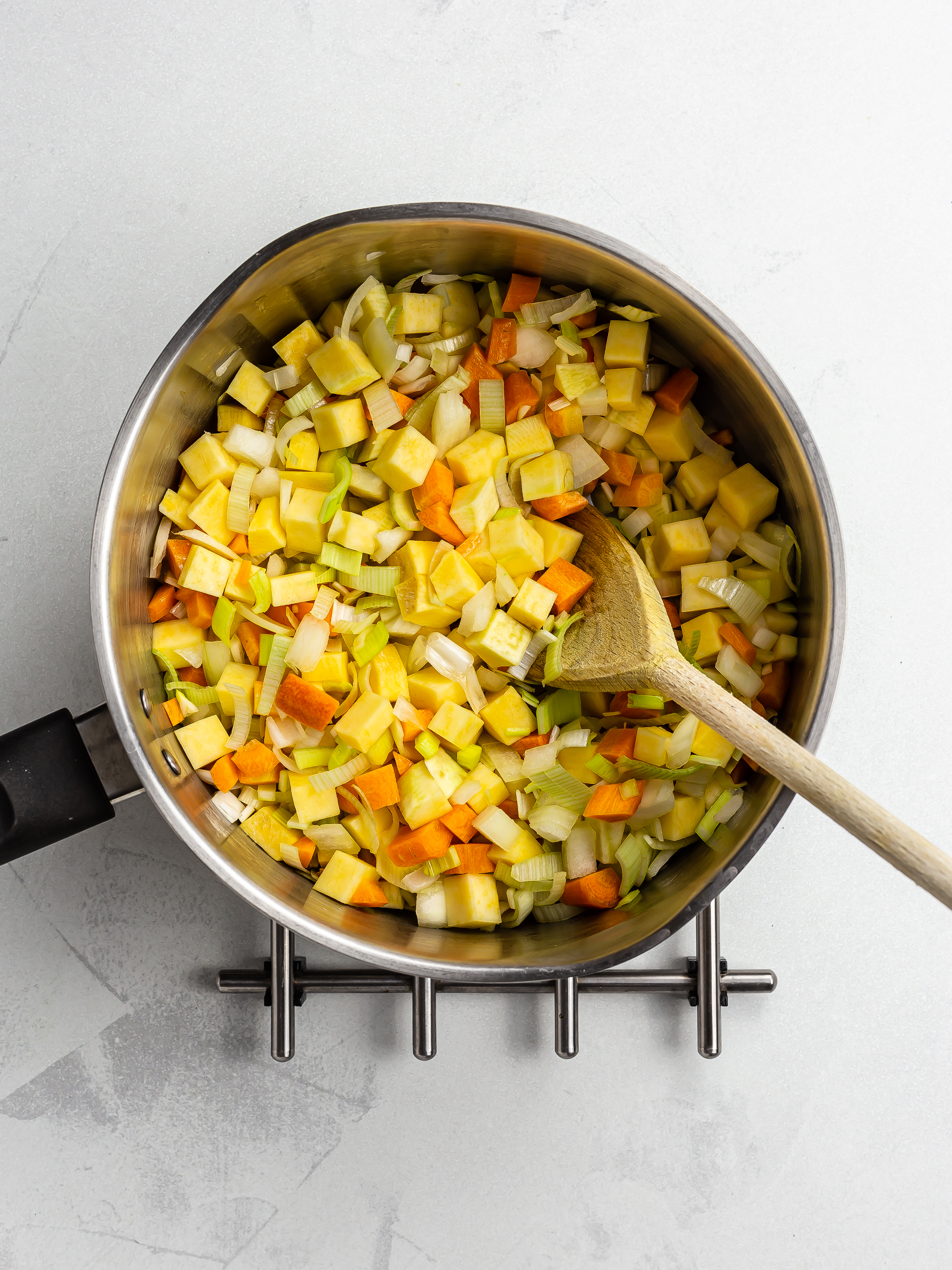 scotch broth vegetables in a pot