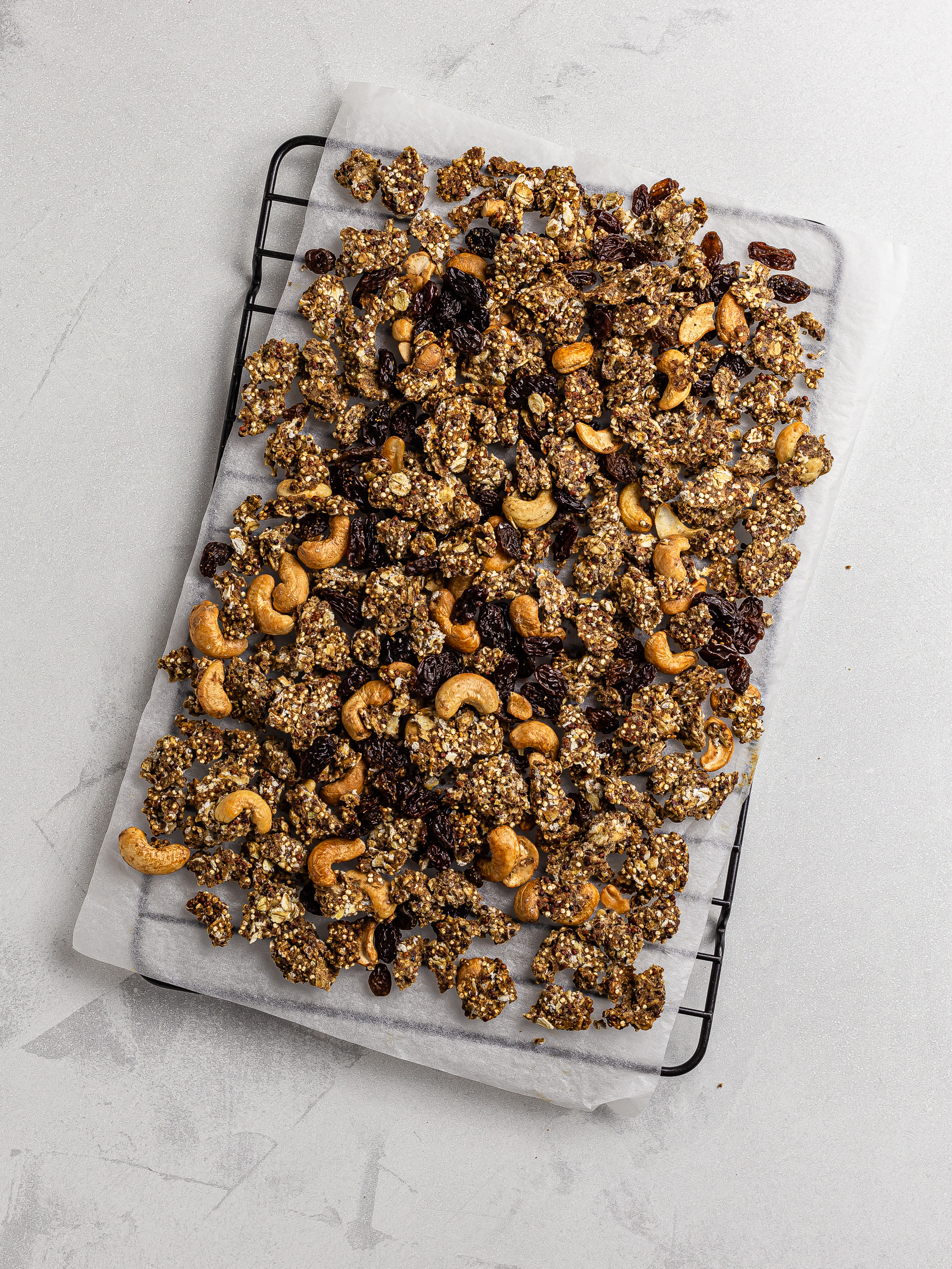 cashew butter granola cooling down on a rack