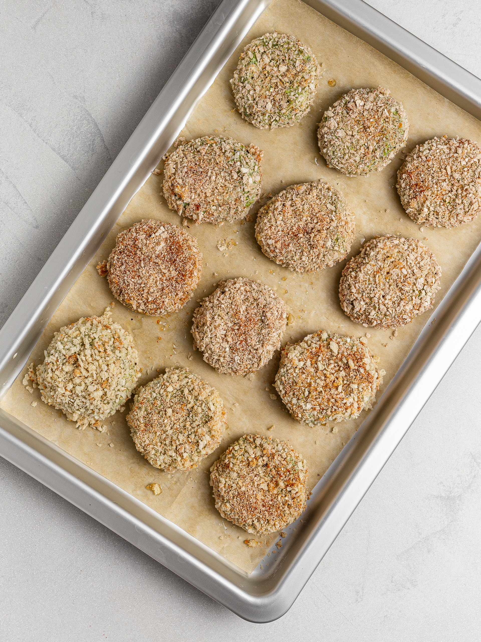 Lentil nuggets on a baking tray