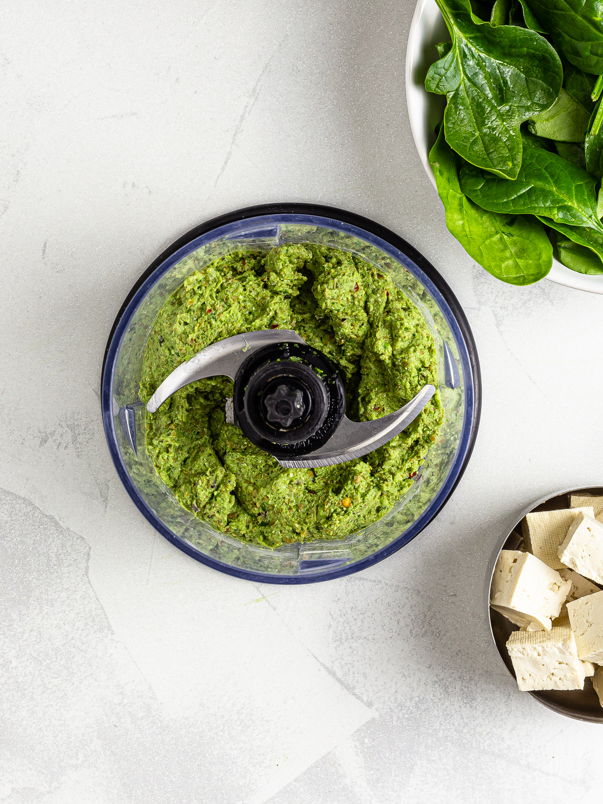 Tofu, spinach, and green lentil filling