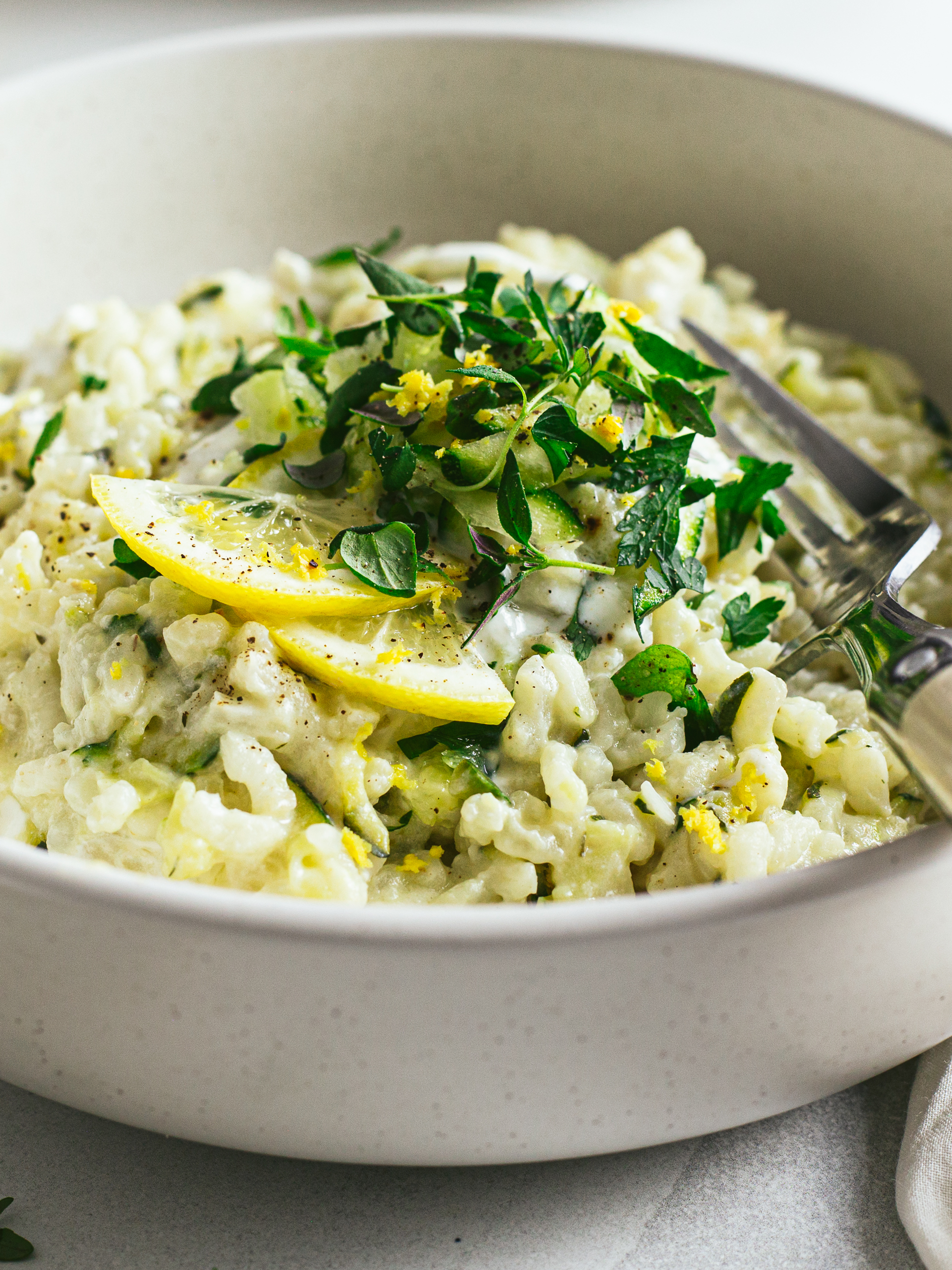 creamy courgette risotto with silken tofu