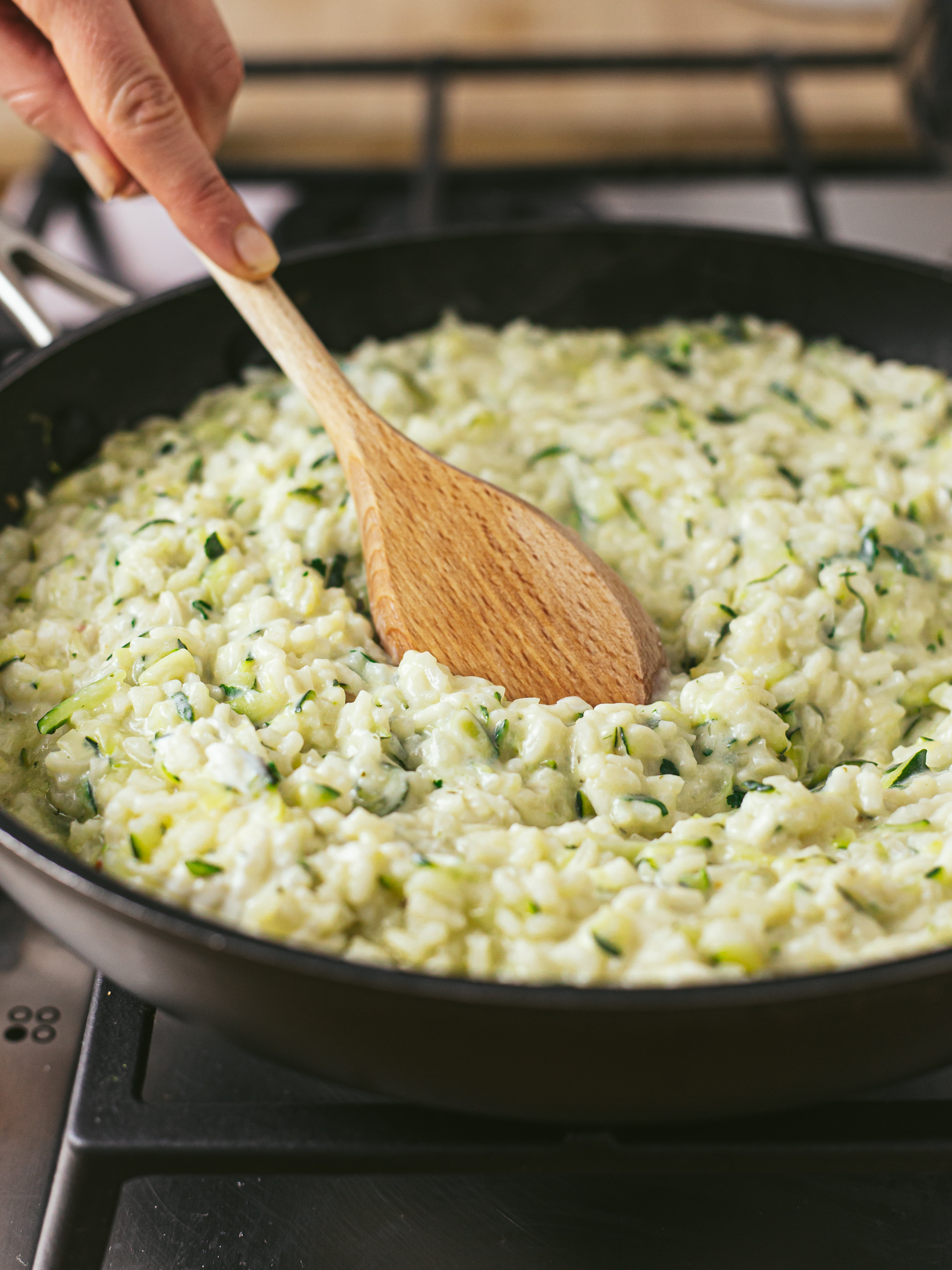 vegan creamy courgette risotto with silken tofu