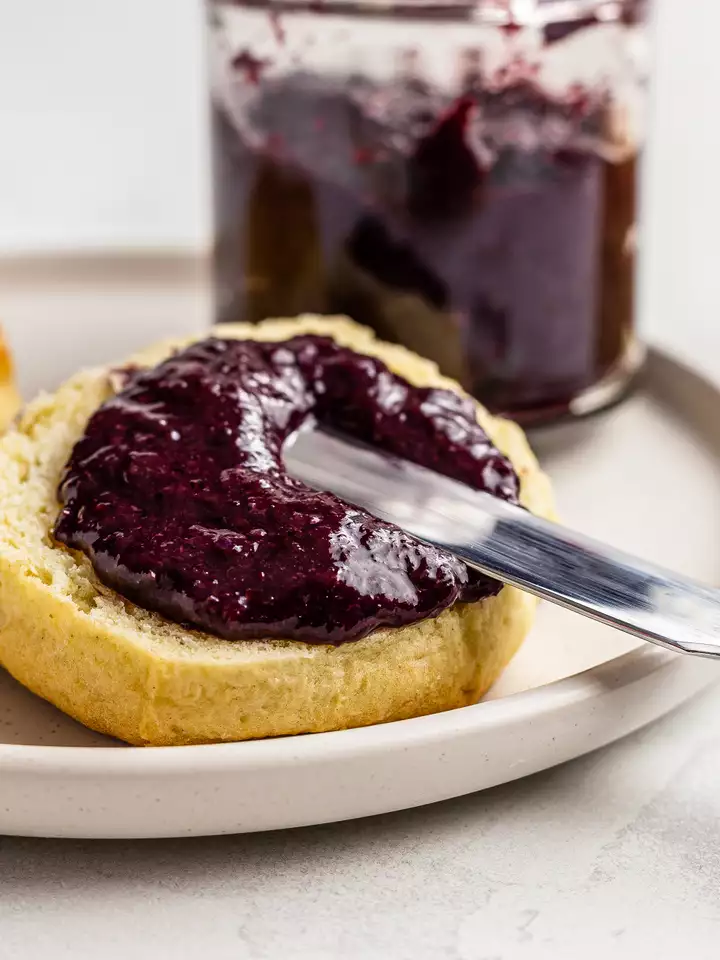 sugar-free cherry jam on a scone