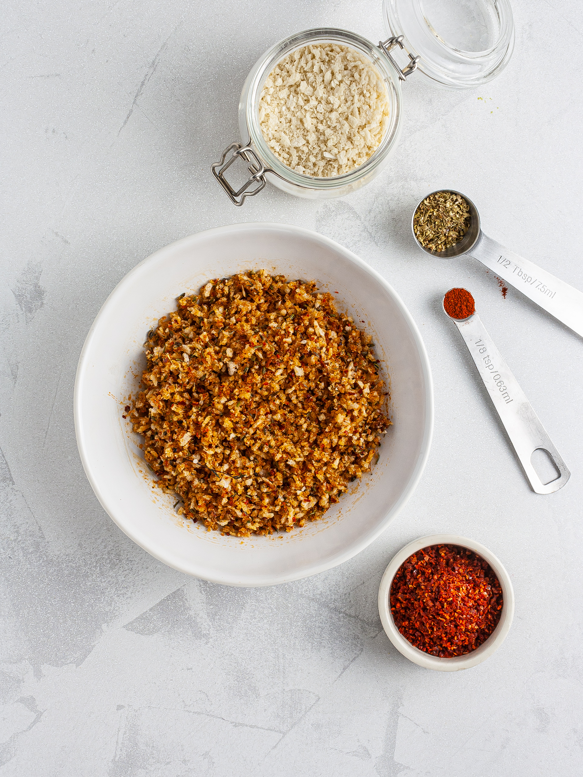 Spicy breadcrumb coating with paprika, oregano, chillies