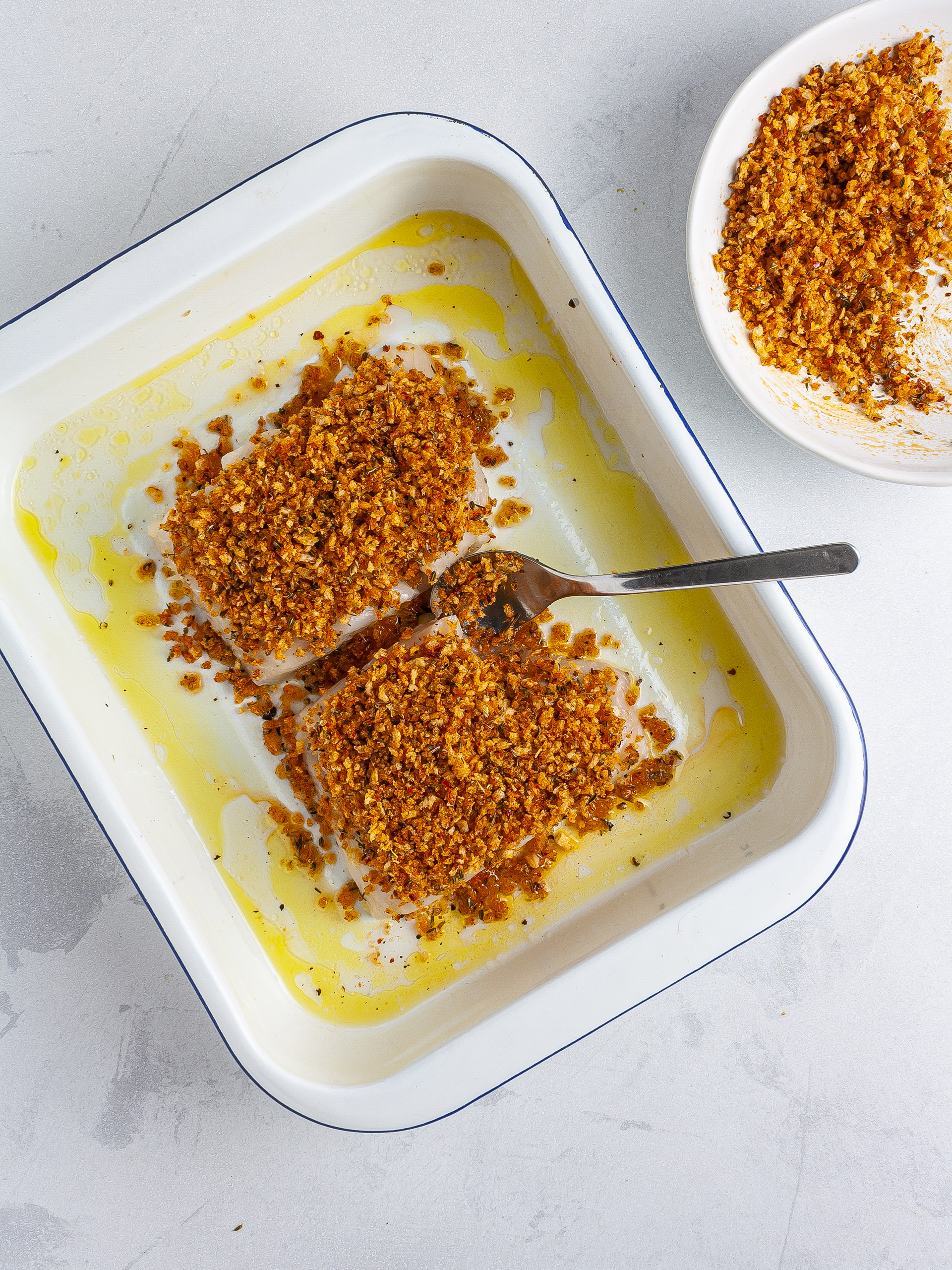 Hake coated with spicy breacrumbs