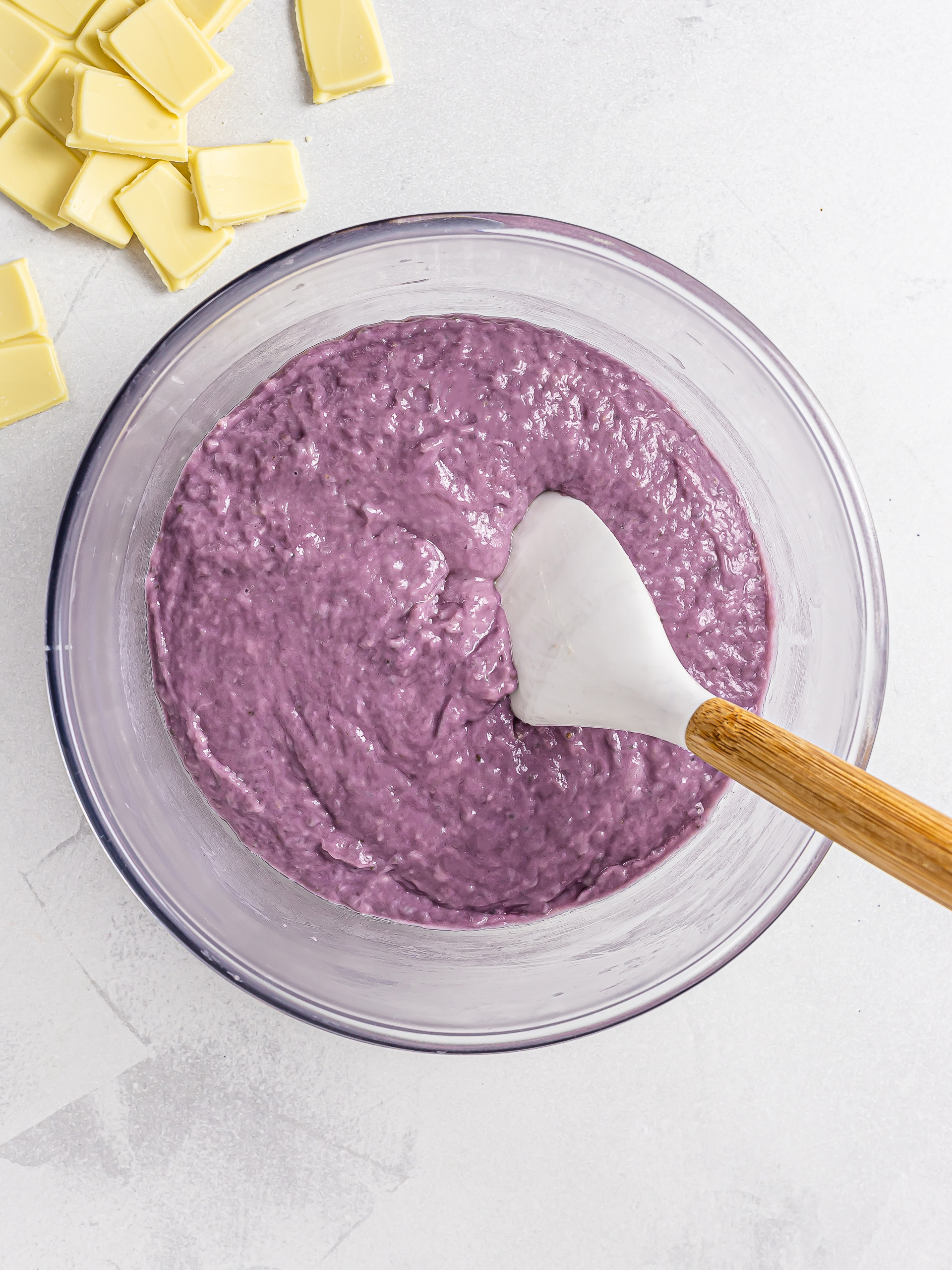 ube brownie dough with melted chocolate