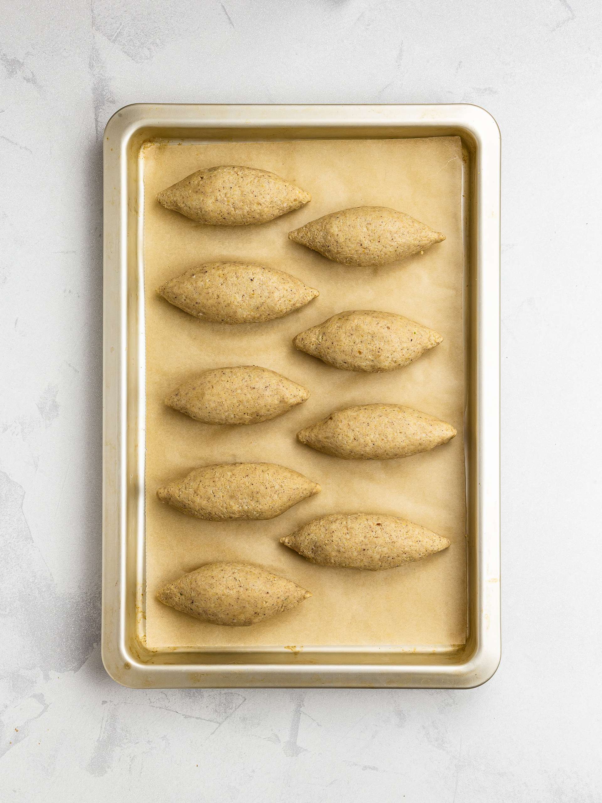 vegan kibbeh balls on a baking tray