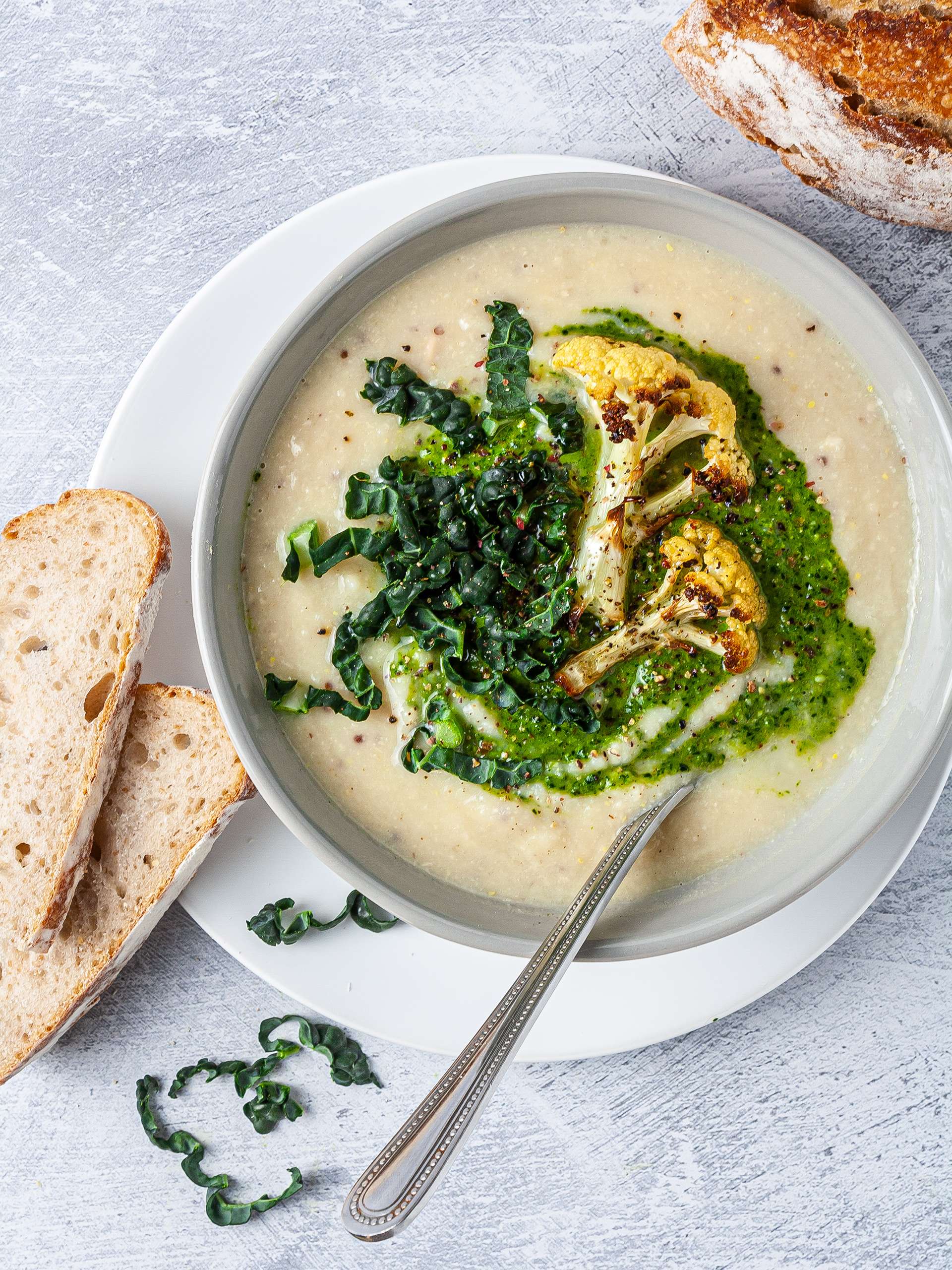 Vegan Cauliflower and Kale White Bean Soup Recipe