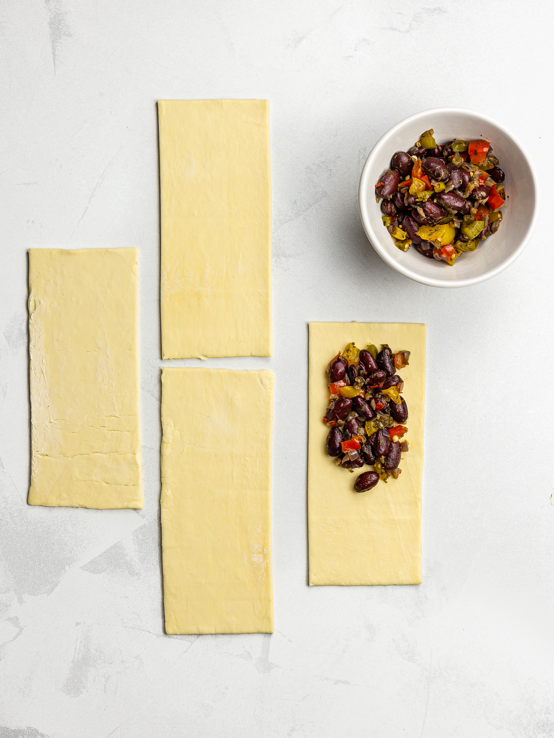 pastry rectangles filled with vegetables