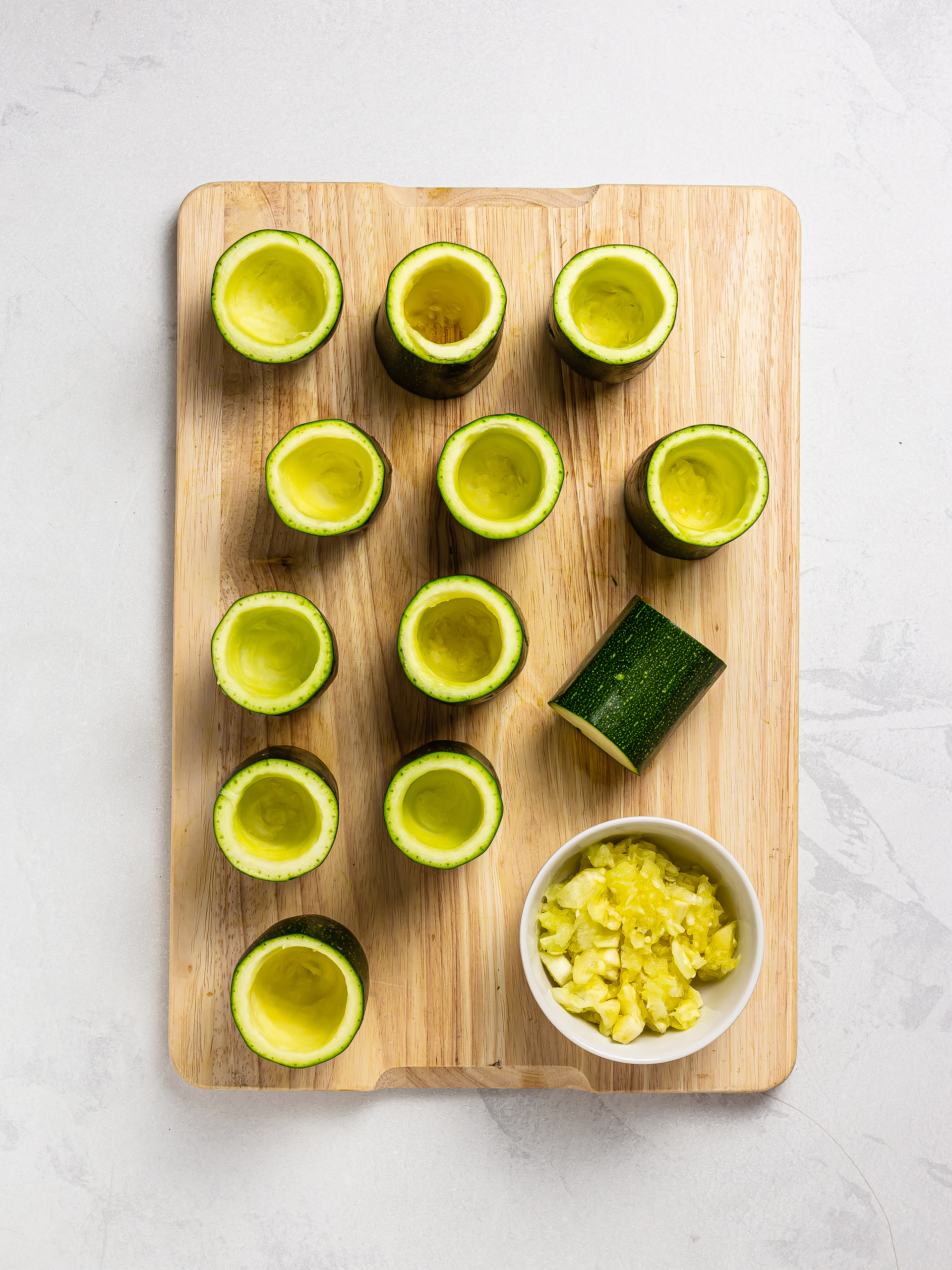 sliced zucchini carved into cups
