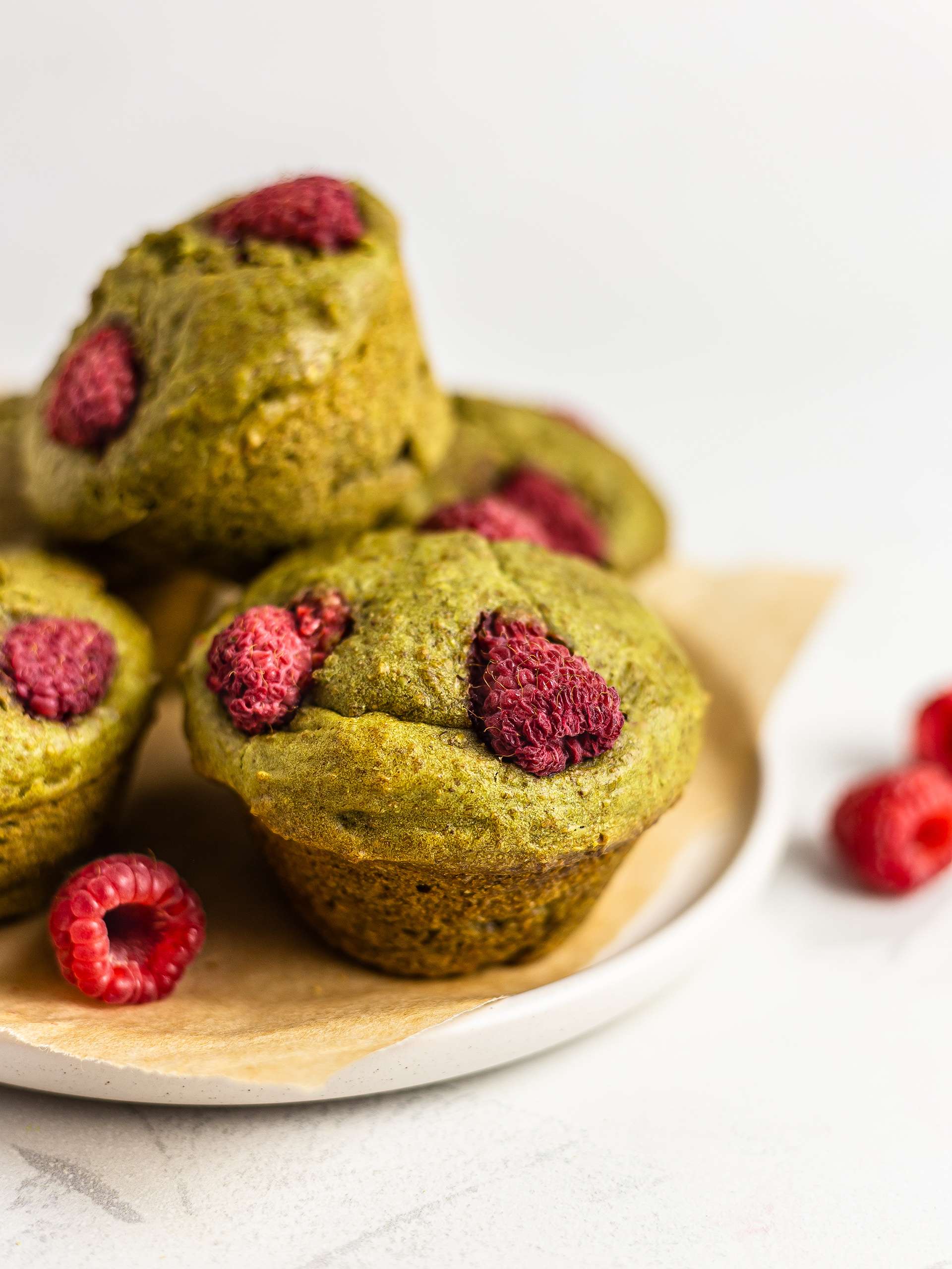 Vegan Matcha Muffins with Raspberries