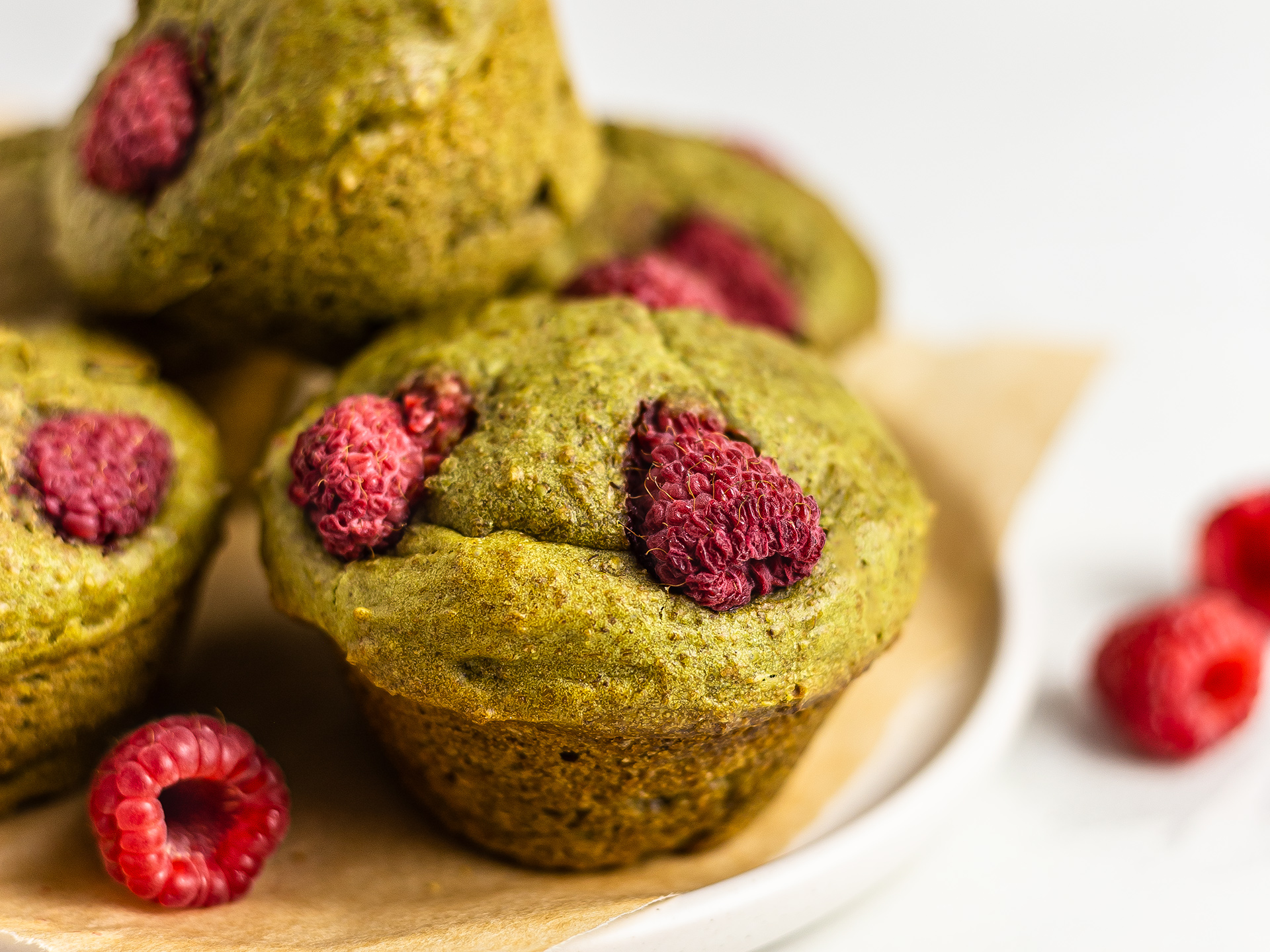 Vegan Matcha Muffins with Raspberries