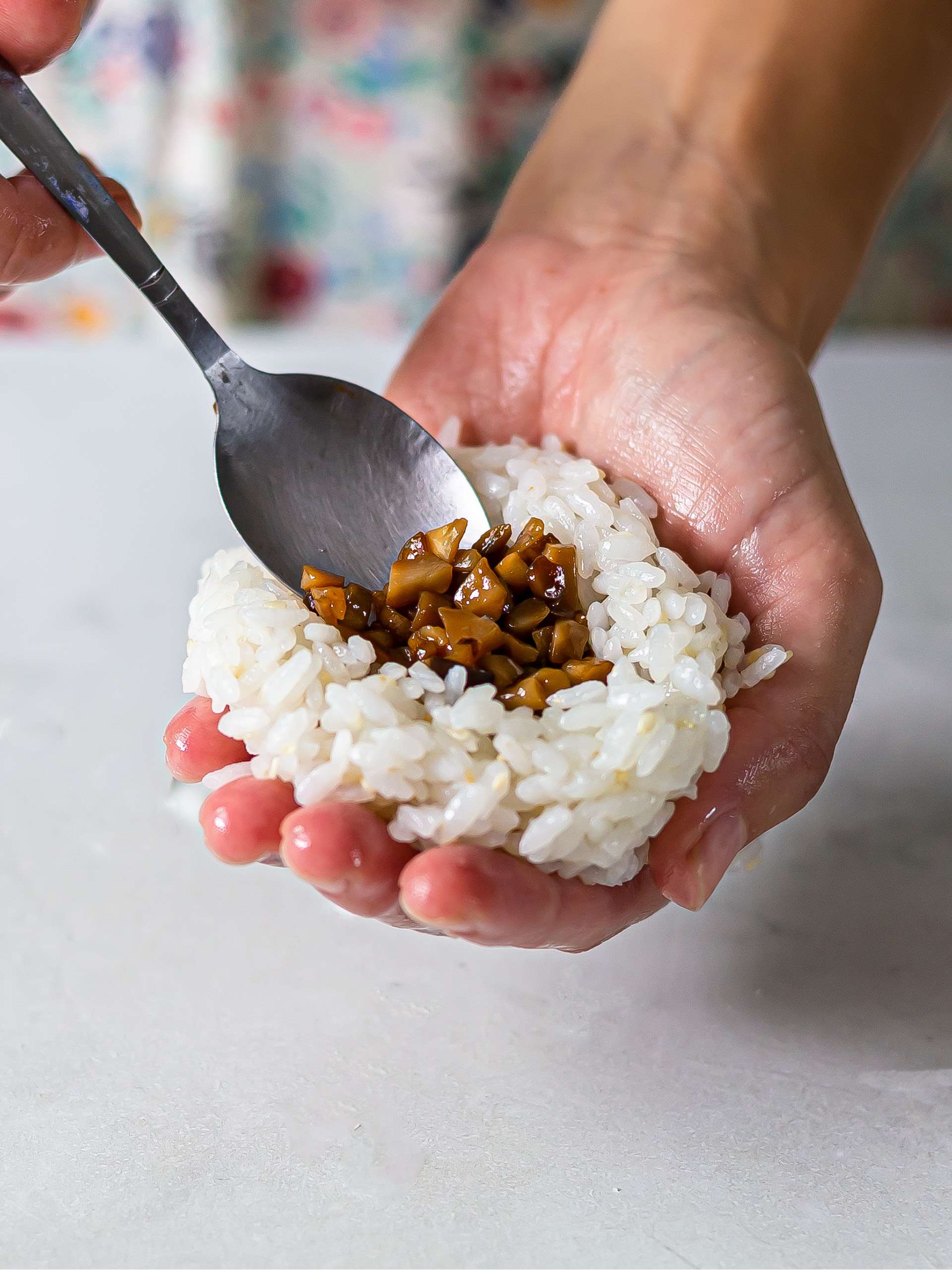 yaki onigiri rice balls with mushroom filling