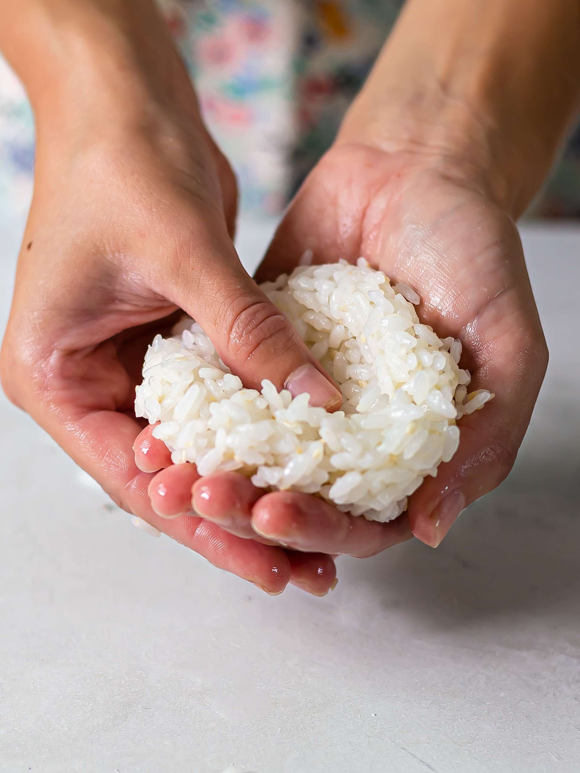 pocket in onigiri rice ball for filling