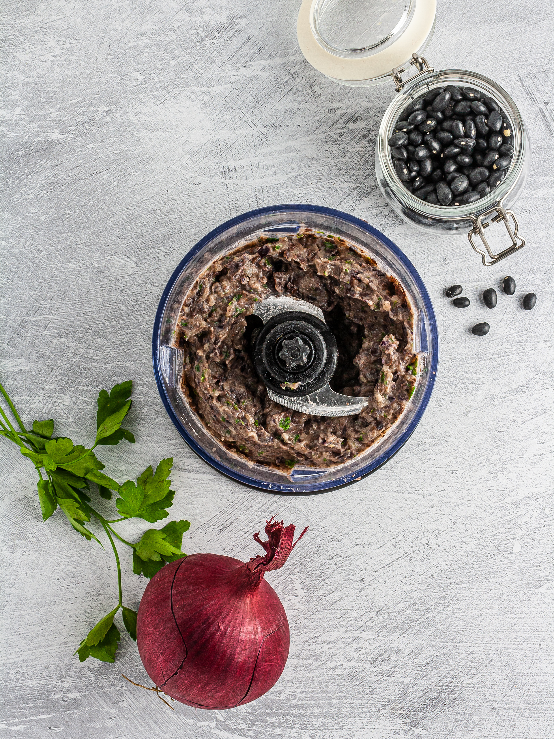 Black beans blended with onions and parsley