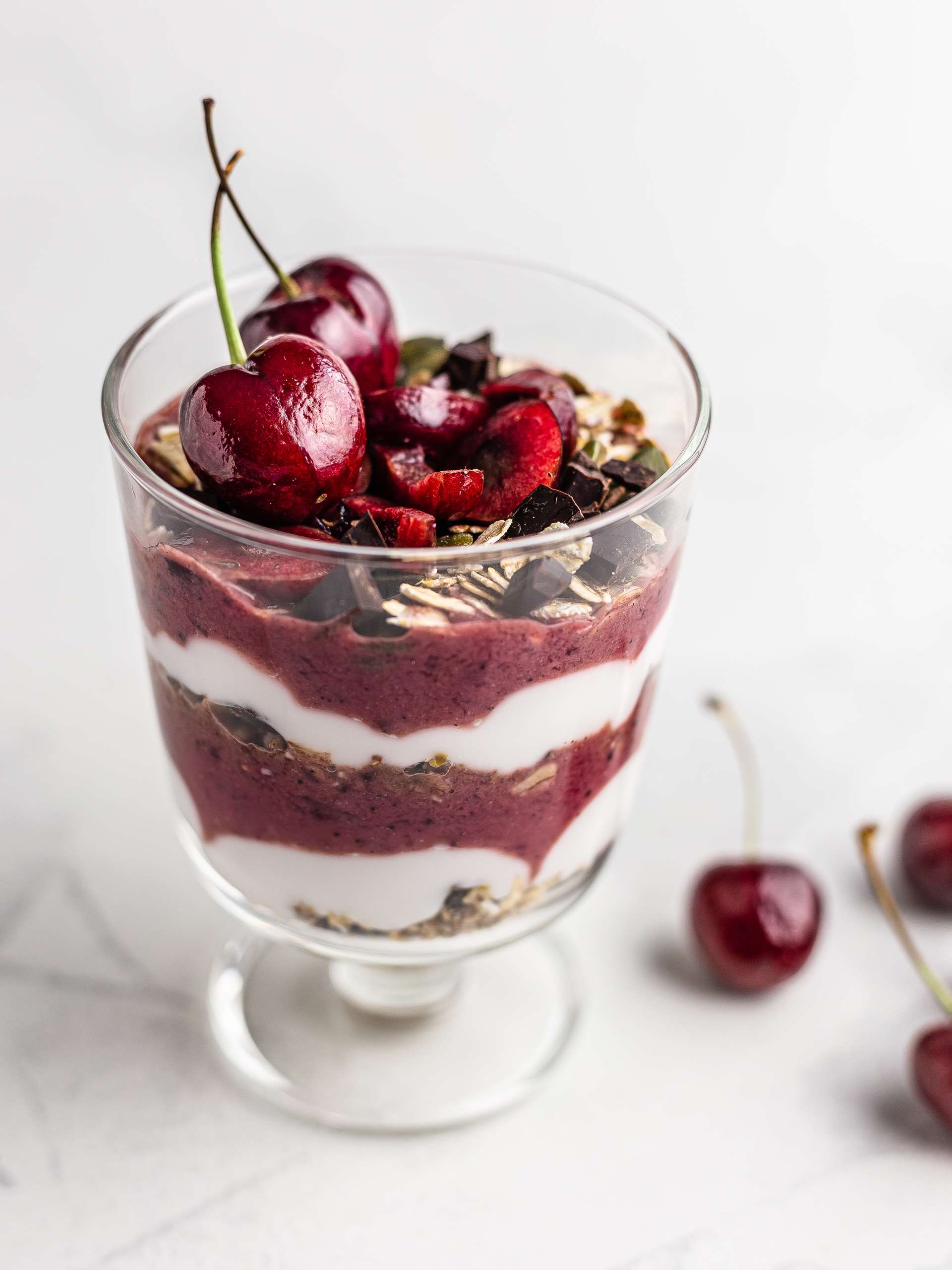 Cherry Parfait with Chocolate Muesli
