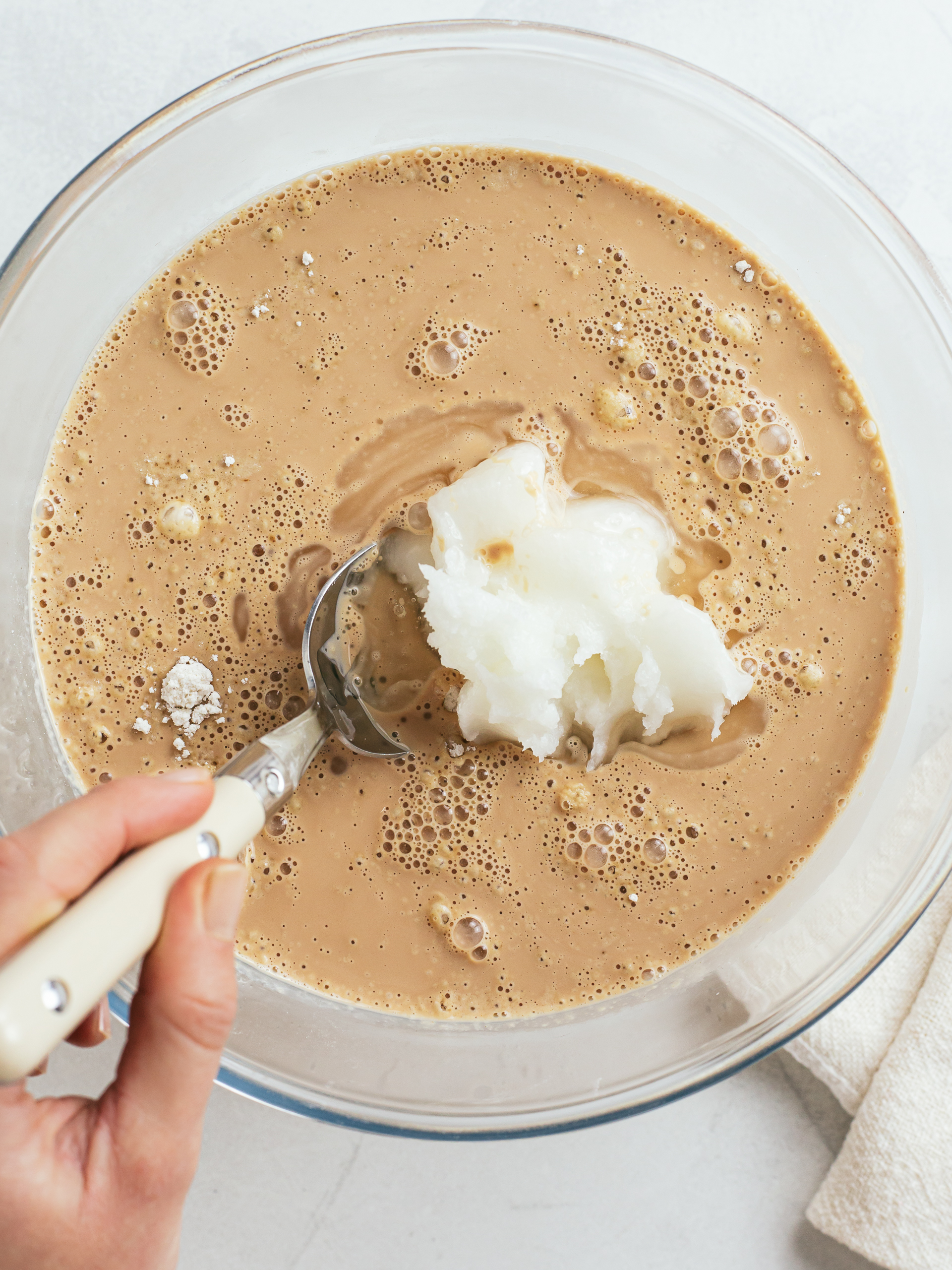 coconut oil and chai milk tea added to cake ingredients