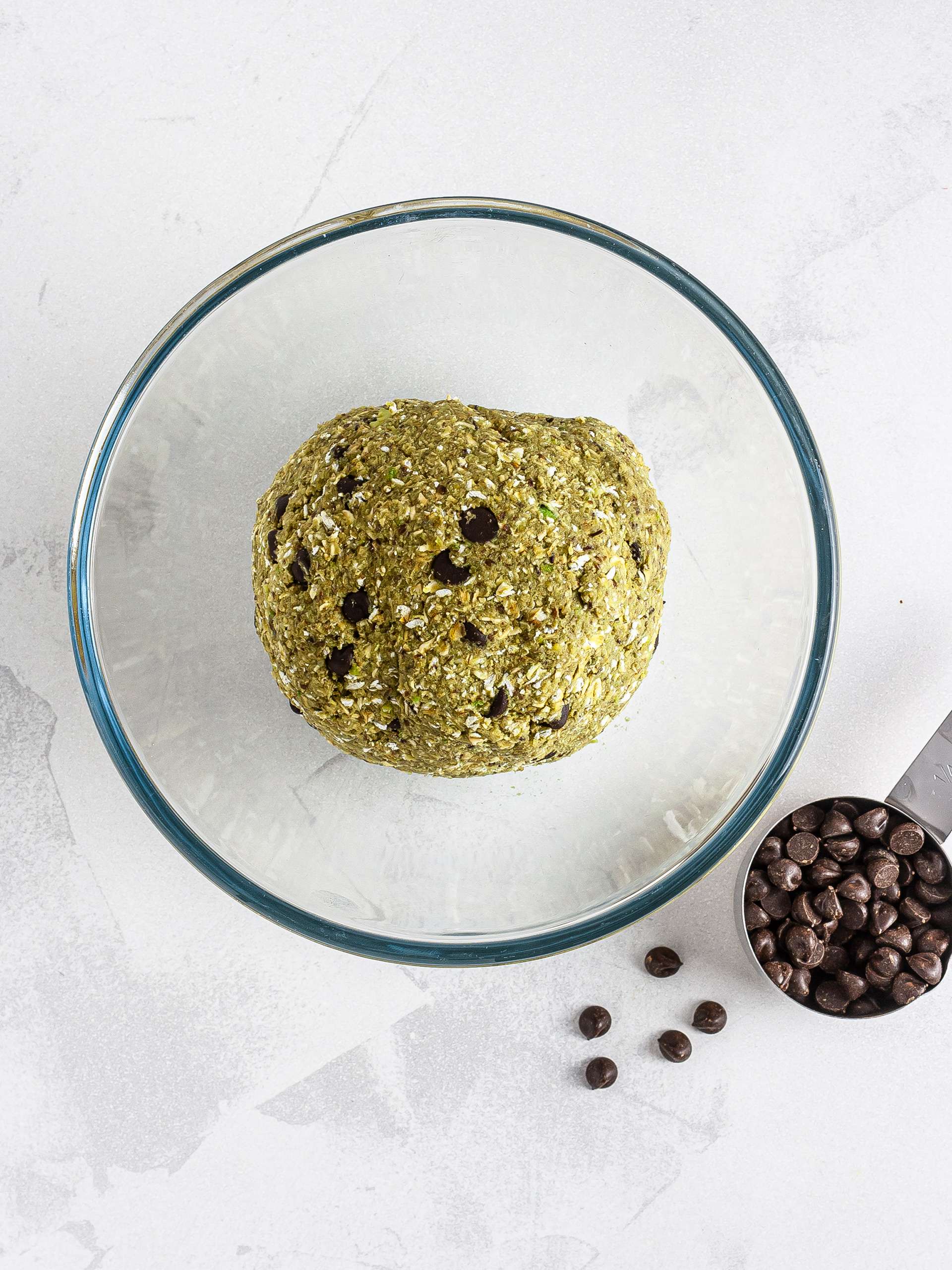 Matcha cookie dough with chocolate chips