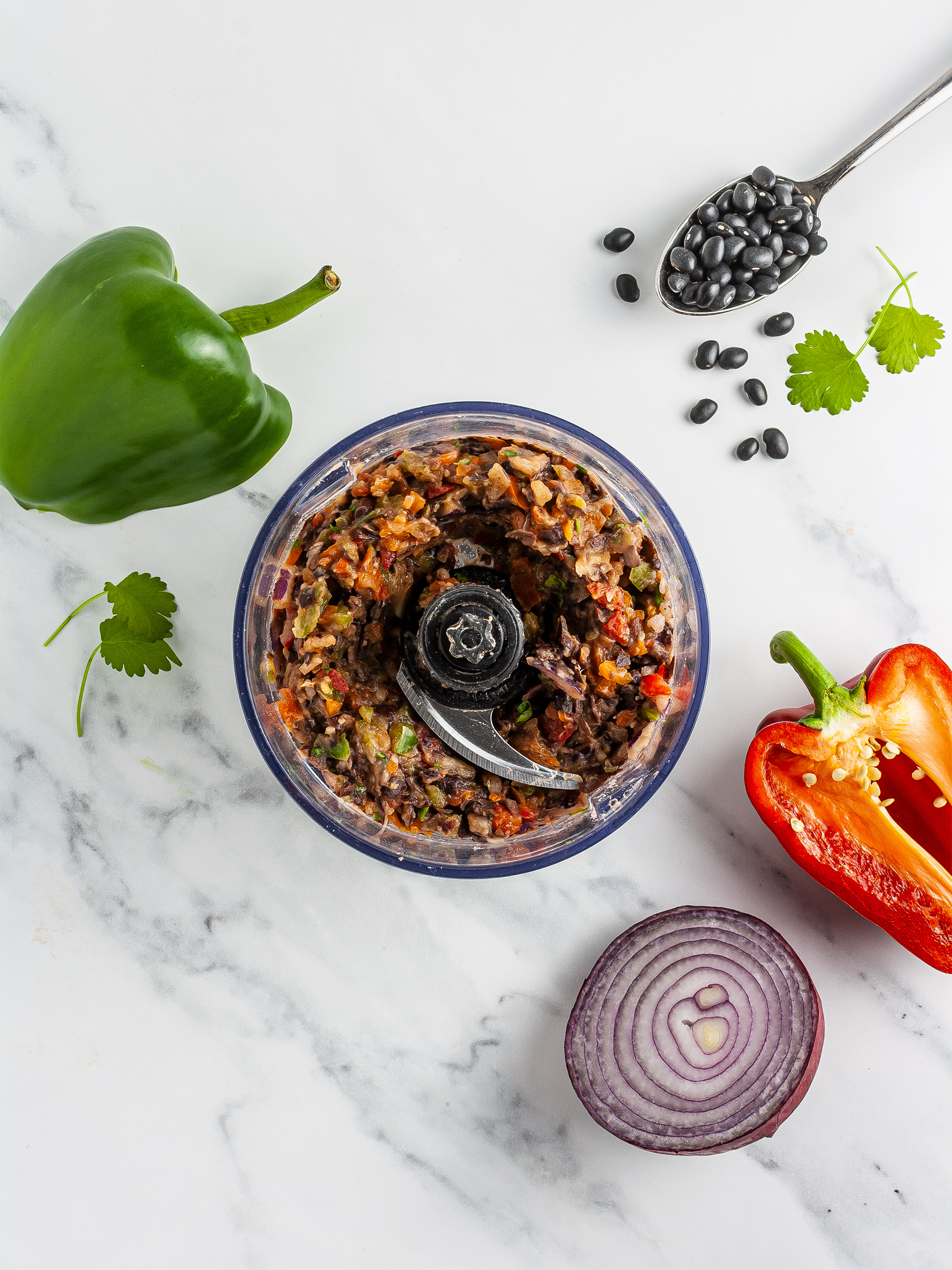 Black bean blended with peppers, onions, and coriander