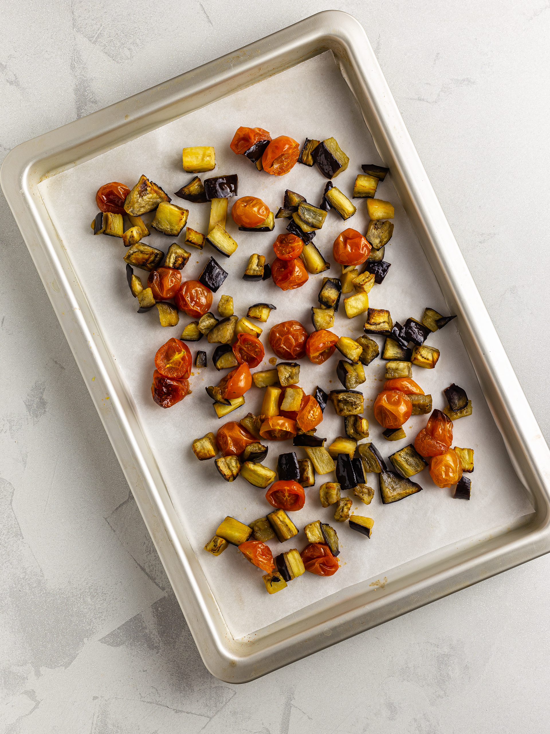 roasted tomatoes and aubergines