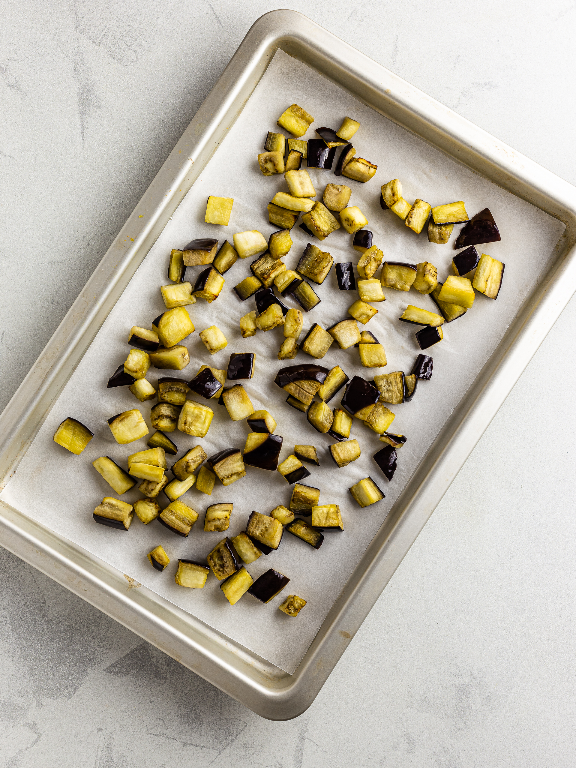 roasted aubergines on a tray