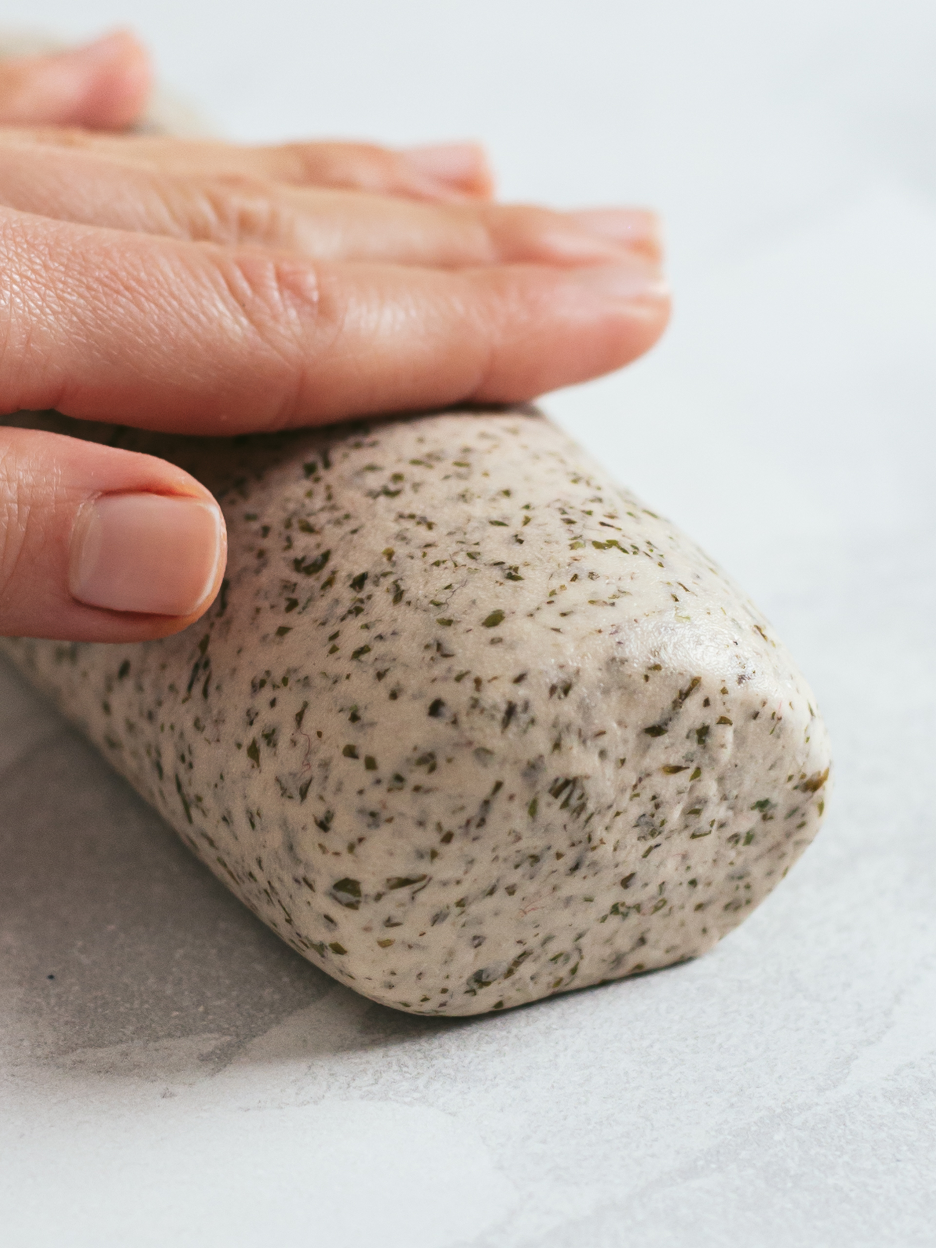 vegan prawn cracker mushroom dough rolled into a log