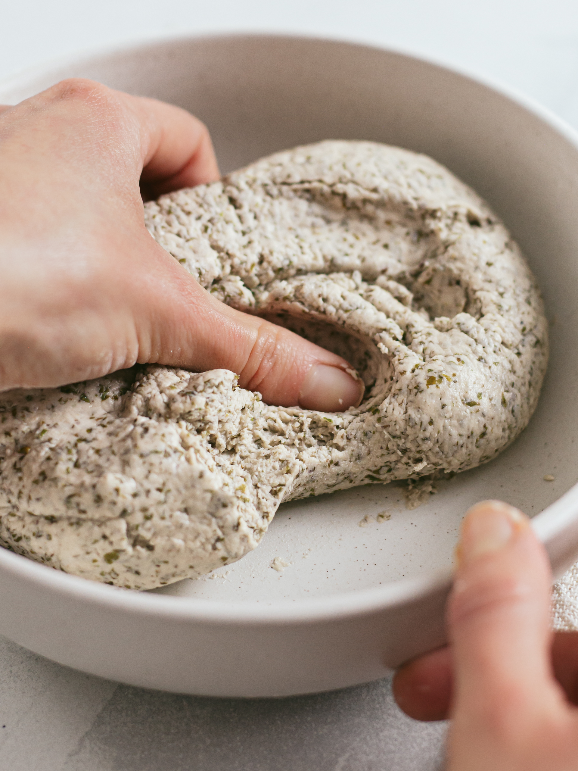 vegan prawn cracker dough with mushrooms in a bowl