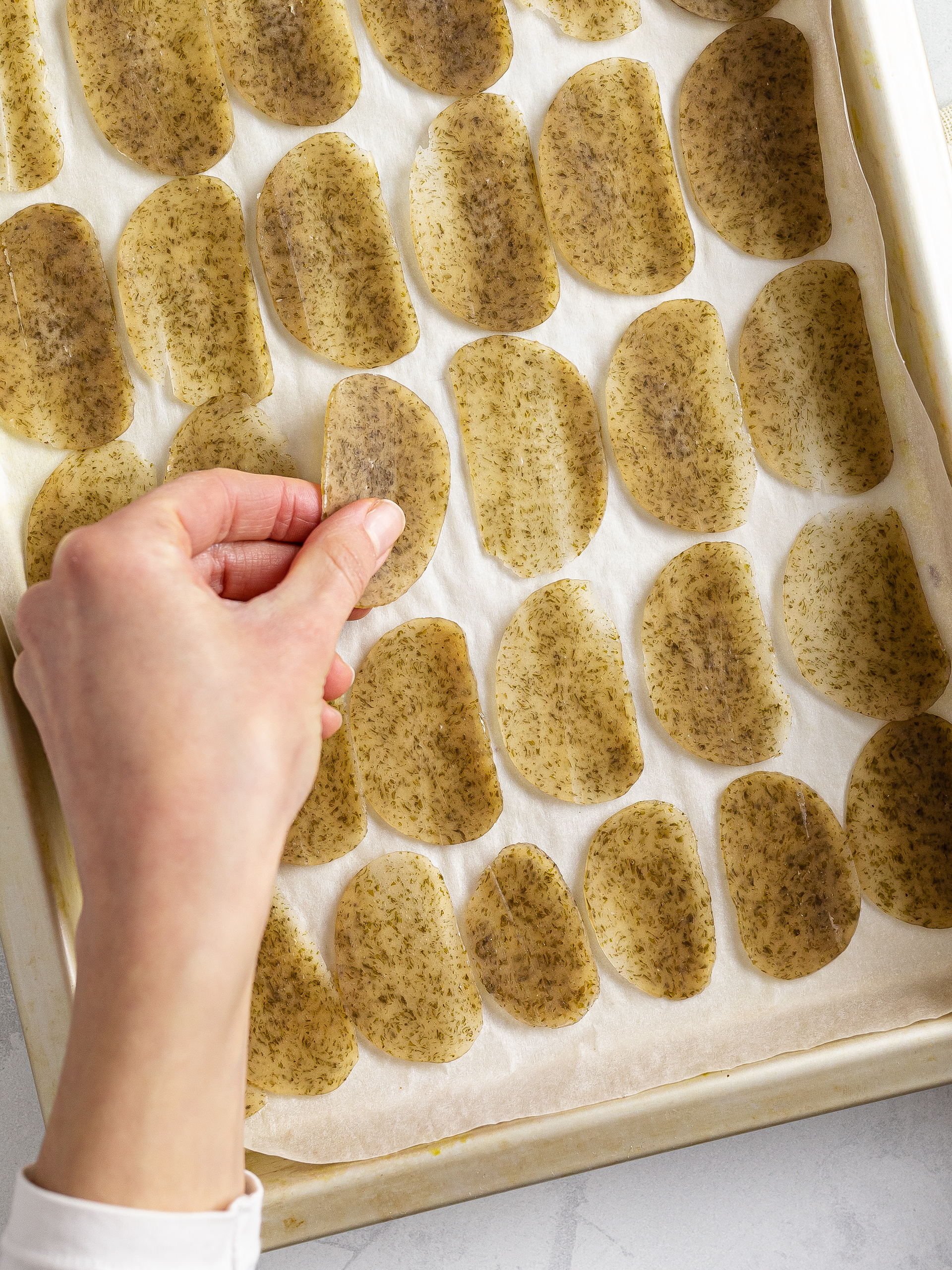 vegan prawn cracker mushroom chips on a tray for drying