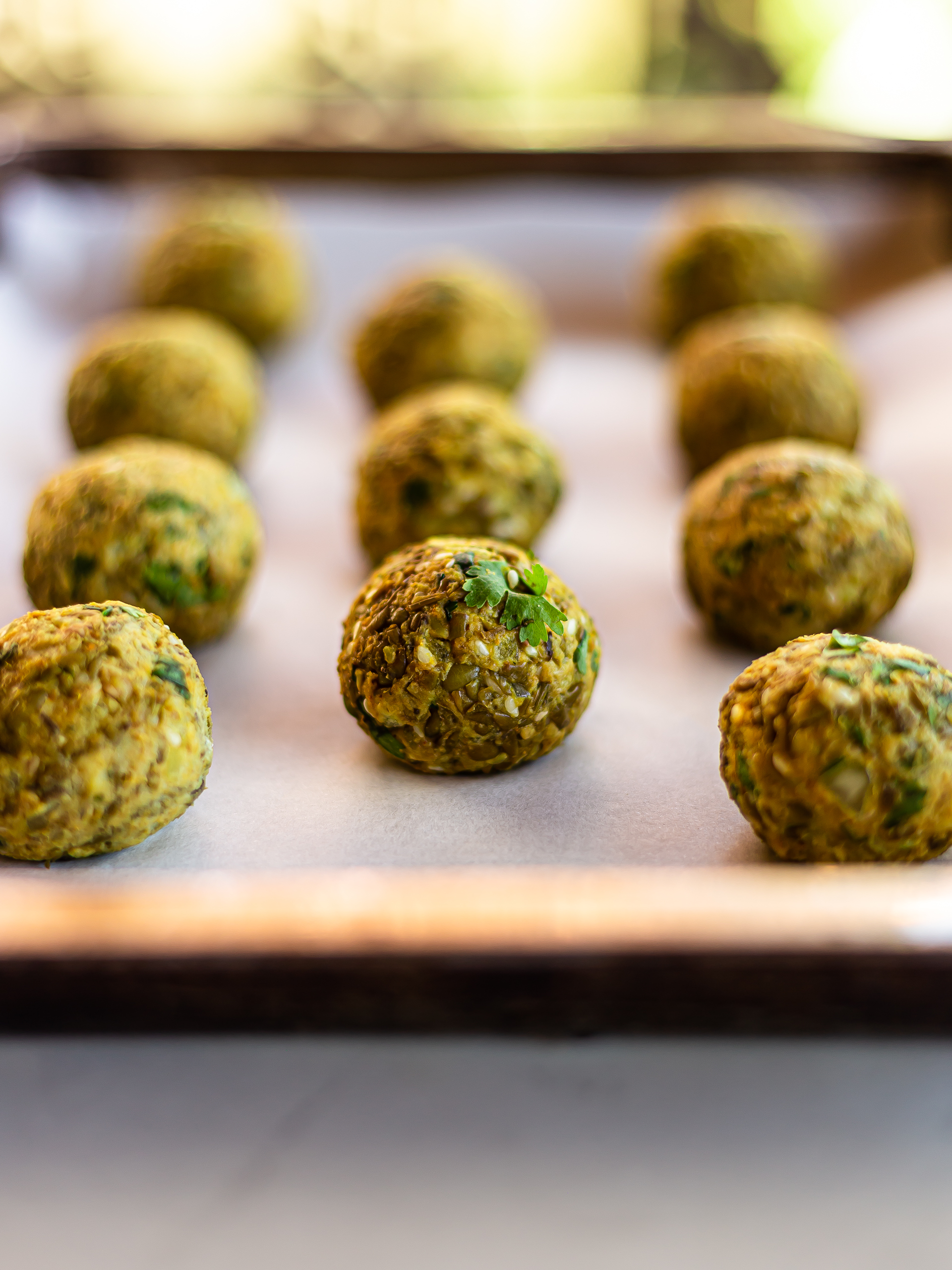 mung bean falafels on a tray