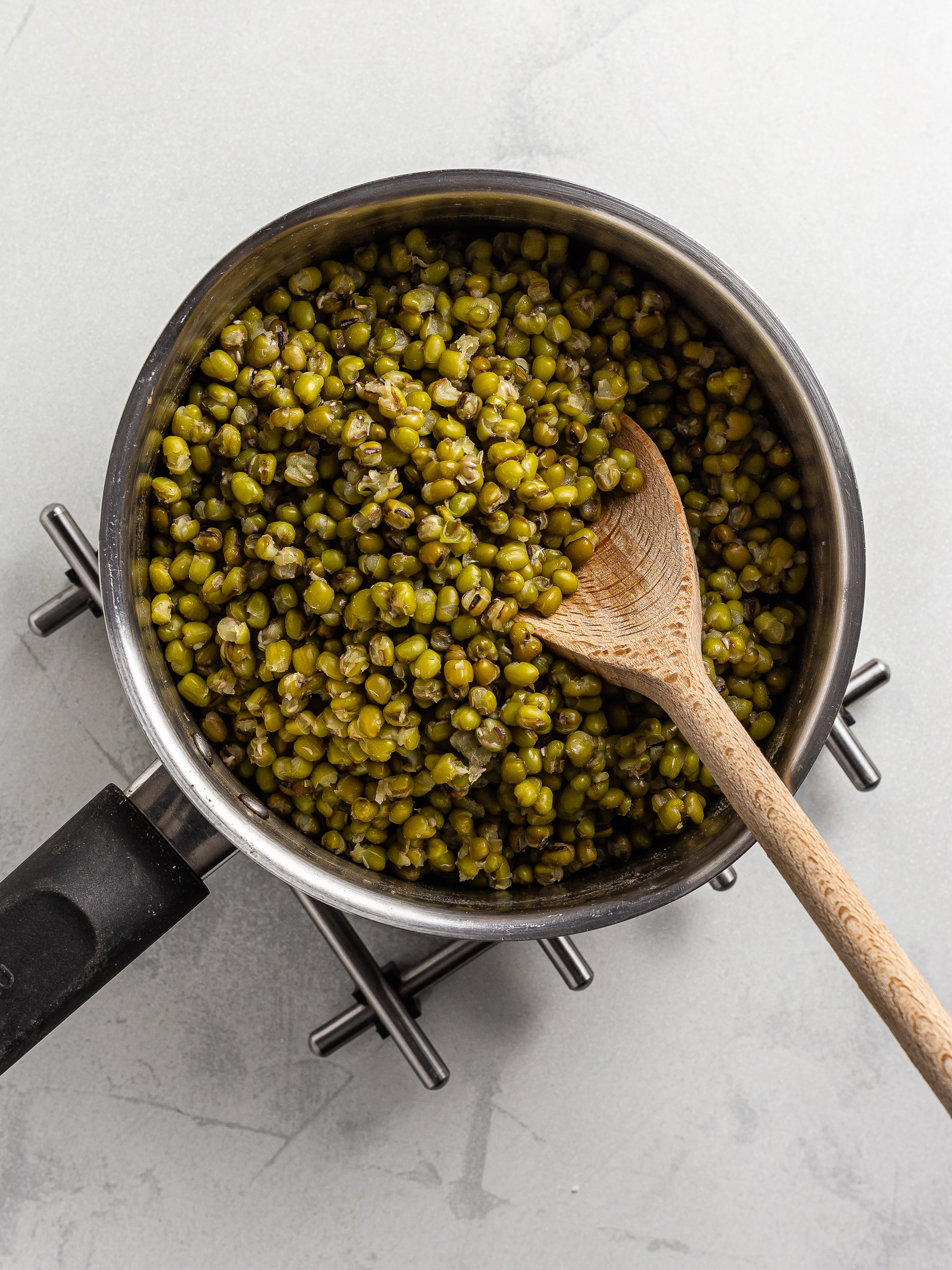 cooked mung beans in a pot