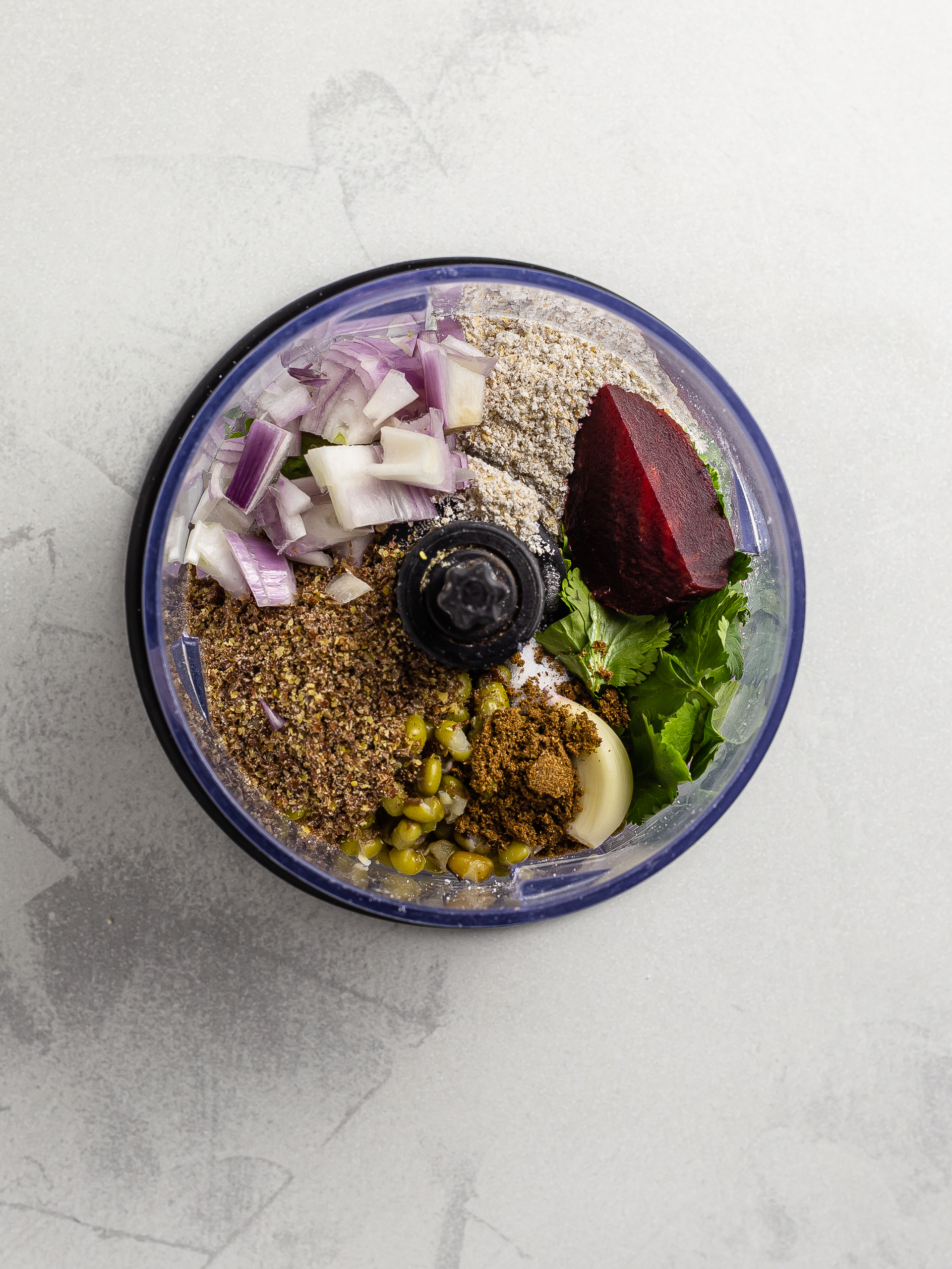 mung bean burger ingredients in a blender