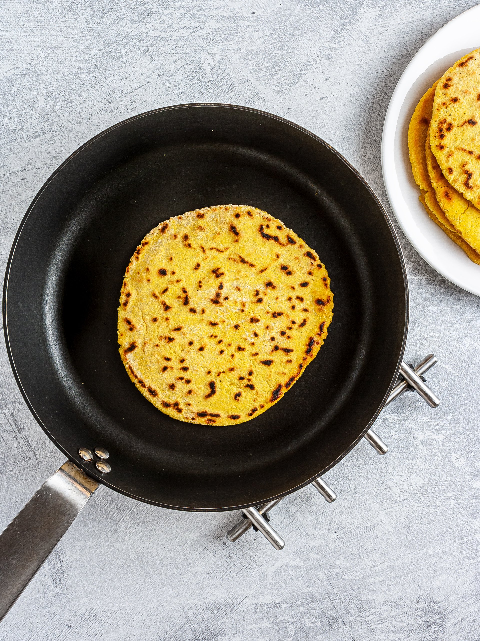 Cooked chapati flatbread on a skillet