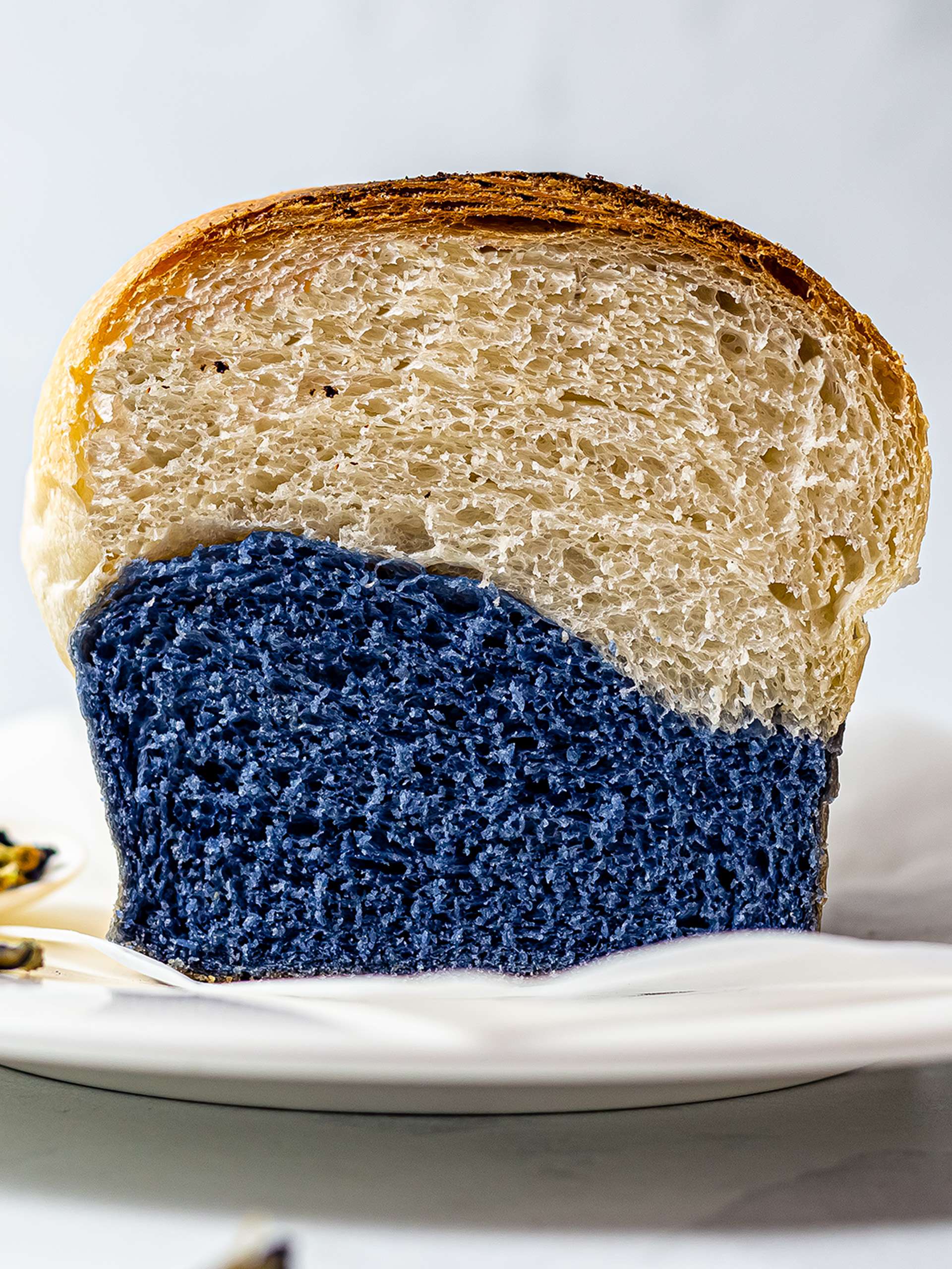 sliced butterfly pea blue milk bread