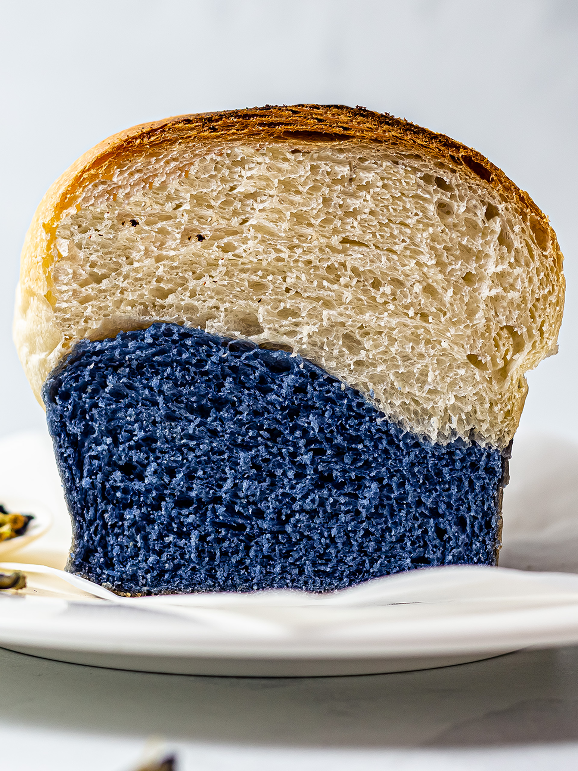 sliced butterfly pea blue milk bread