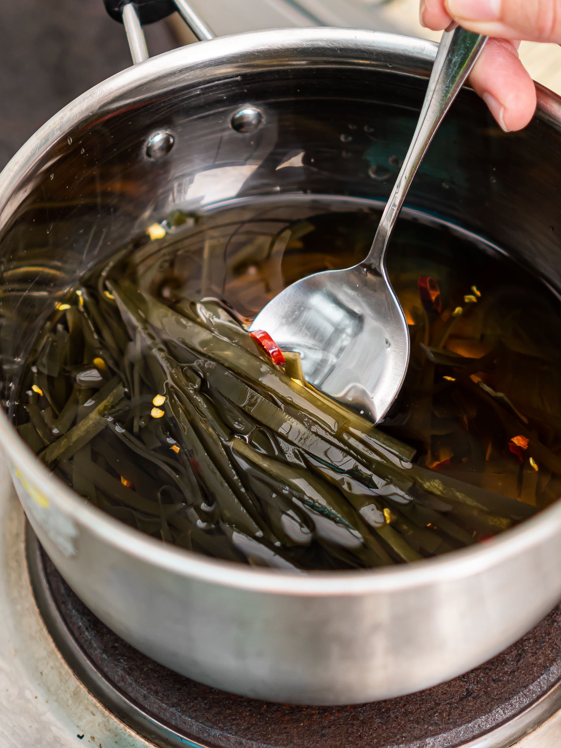 kombu tsukudani ingredients in a pot