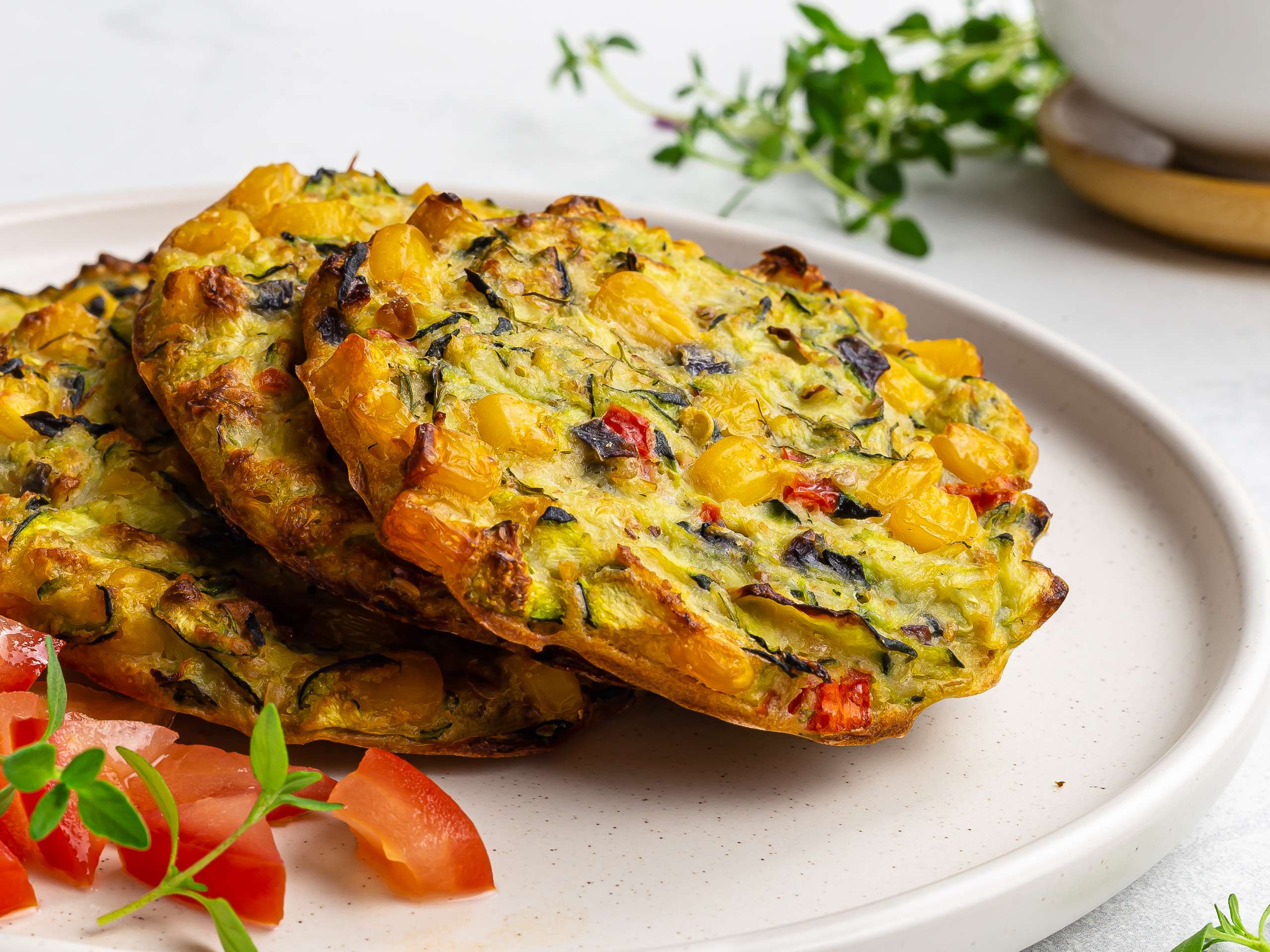 Courgette and Sweetcorn Fritters (Vegan, Oven-Baked)