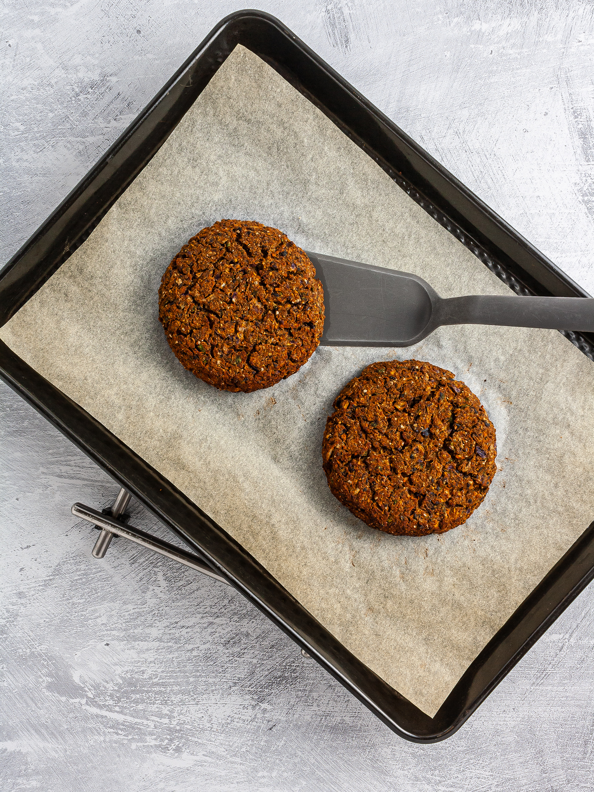 Baked lentil black bean burger