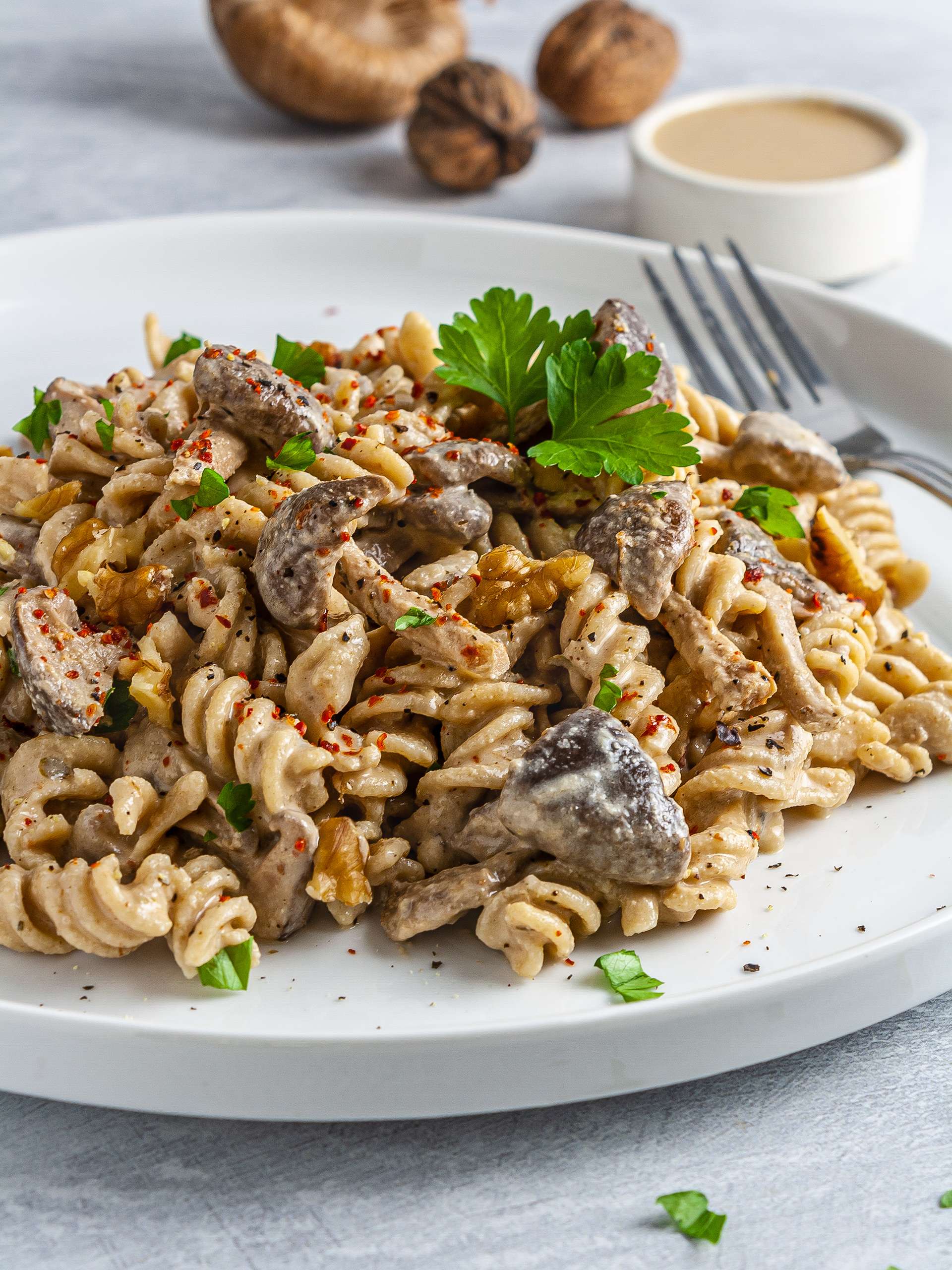 Vegan No Cream Tahini Pasta with Mushrooms | Foodaciously