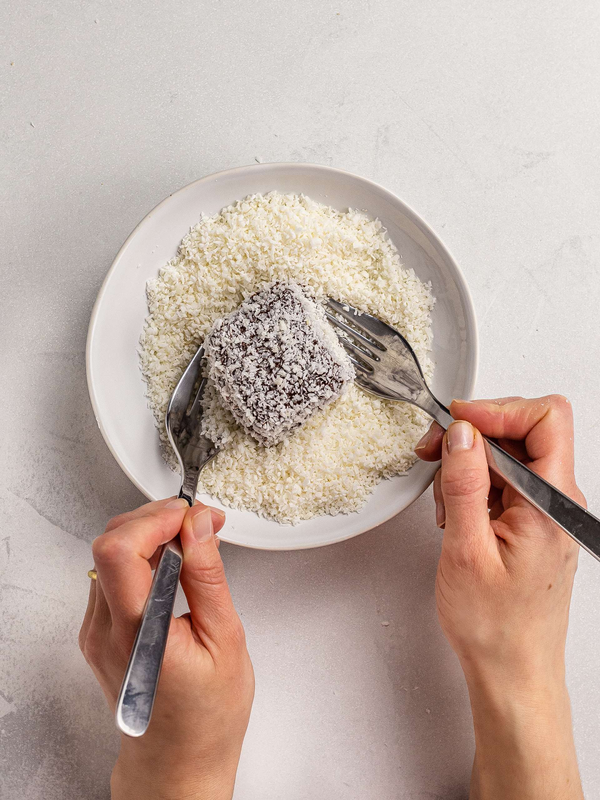 lamingtons coated with desiccated coconut