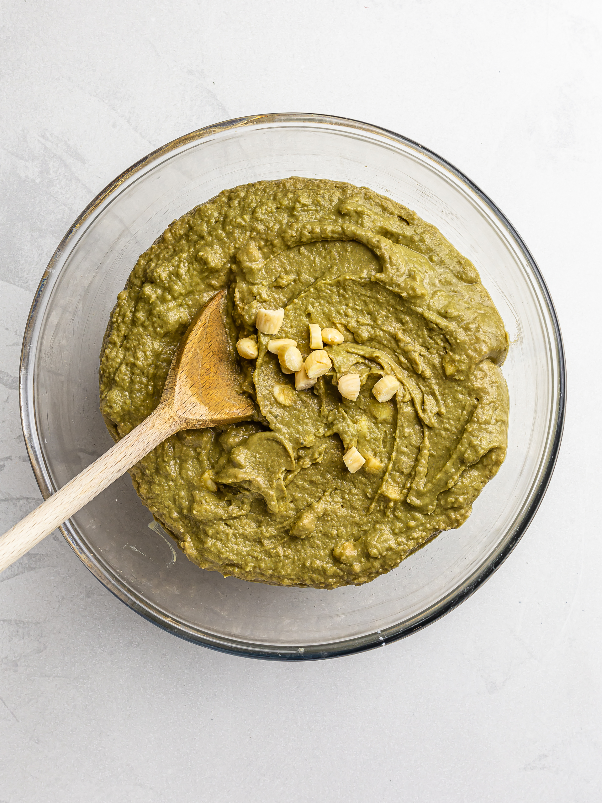 matcha brownies batter with almonds