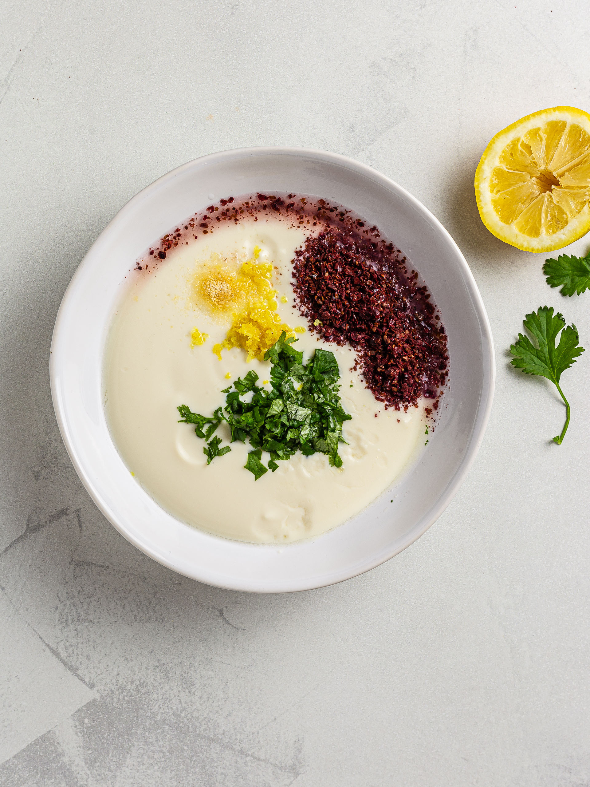 soy yogurt with sumac lemon and coriander