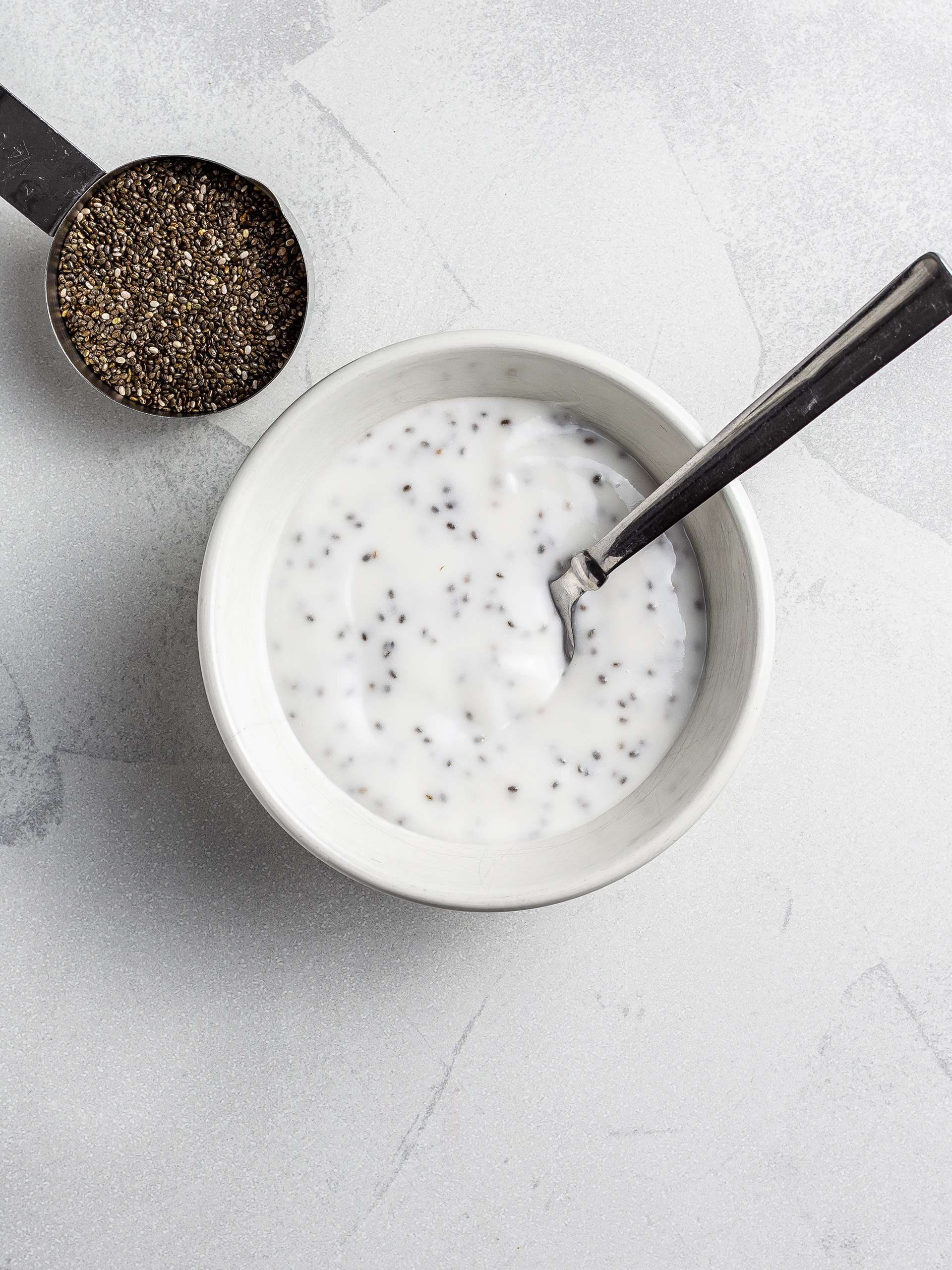 Soy yogurt mixed with chia seeds