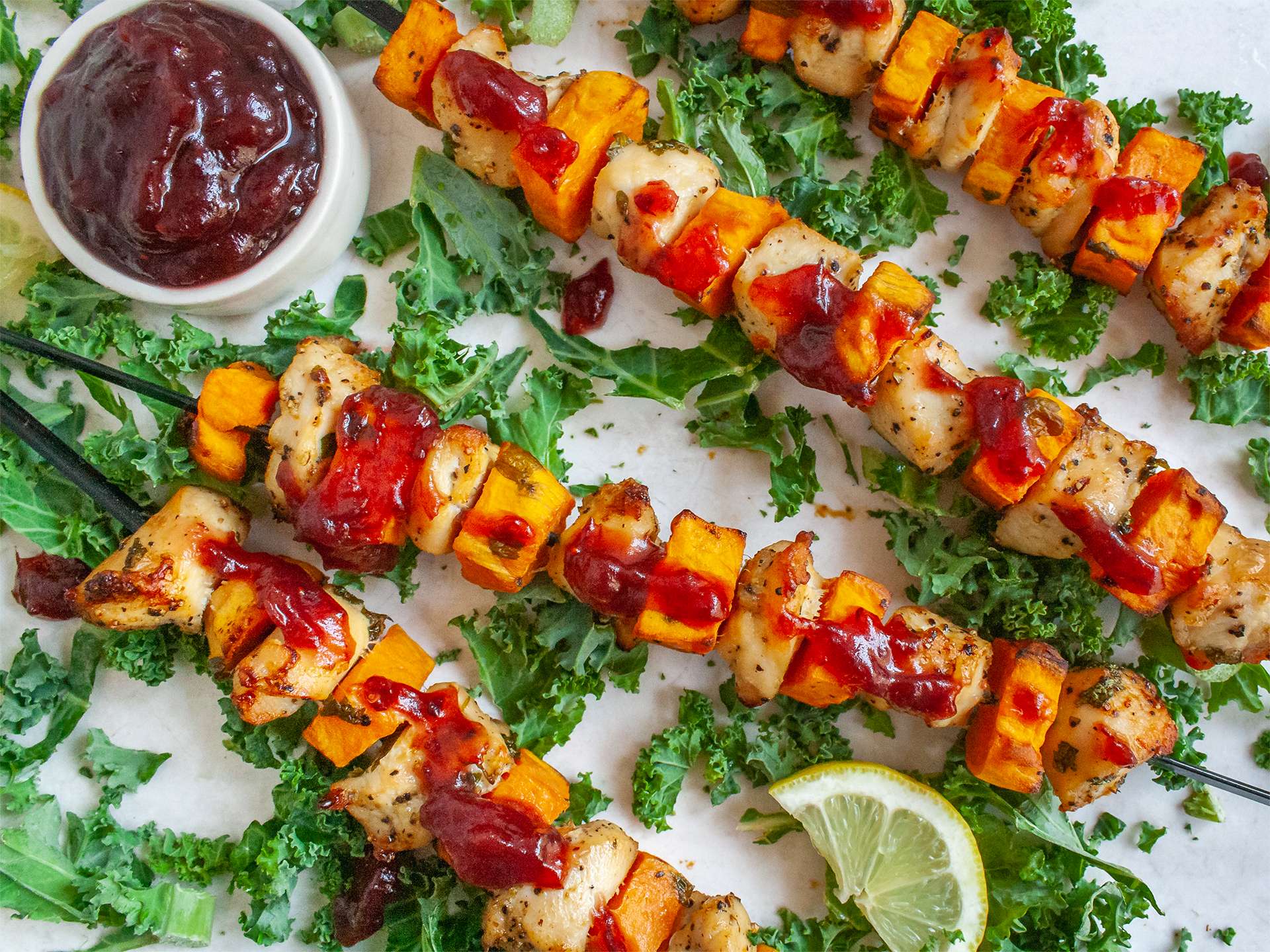 Grilled Turkey and Sweet Potato Kebab with Cranberry Sauce